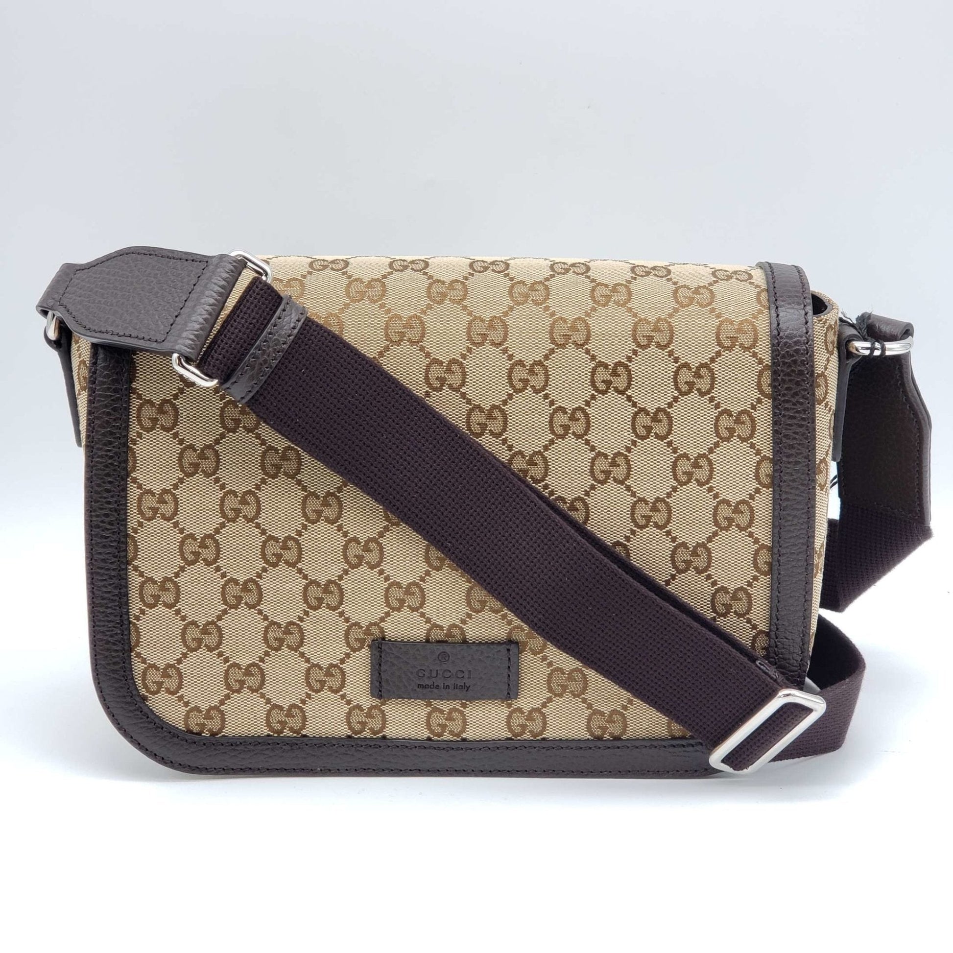 Gucci Brown Leather Canvas Crossbody Style 1