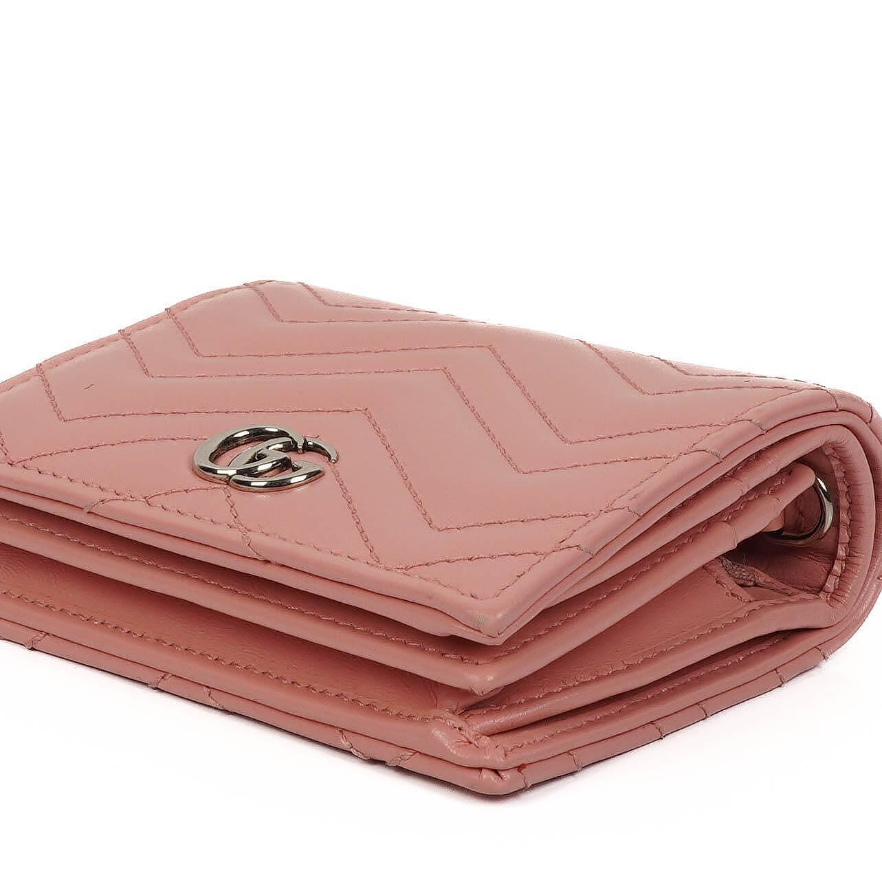 Gucci GG Marmont Small Wallet on Chain Pink Leather Silver-Tone Hardware