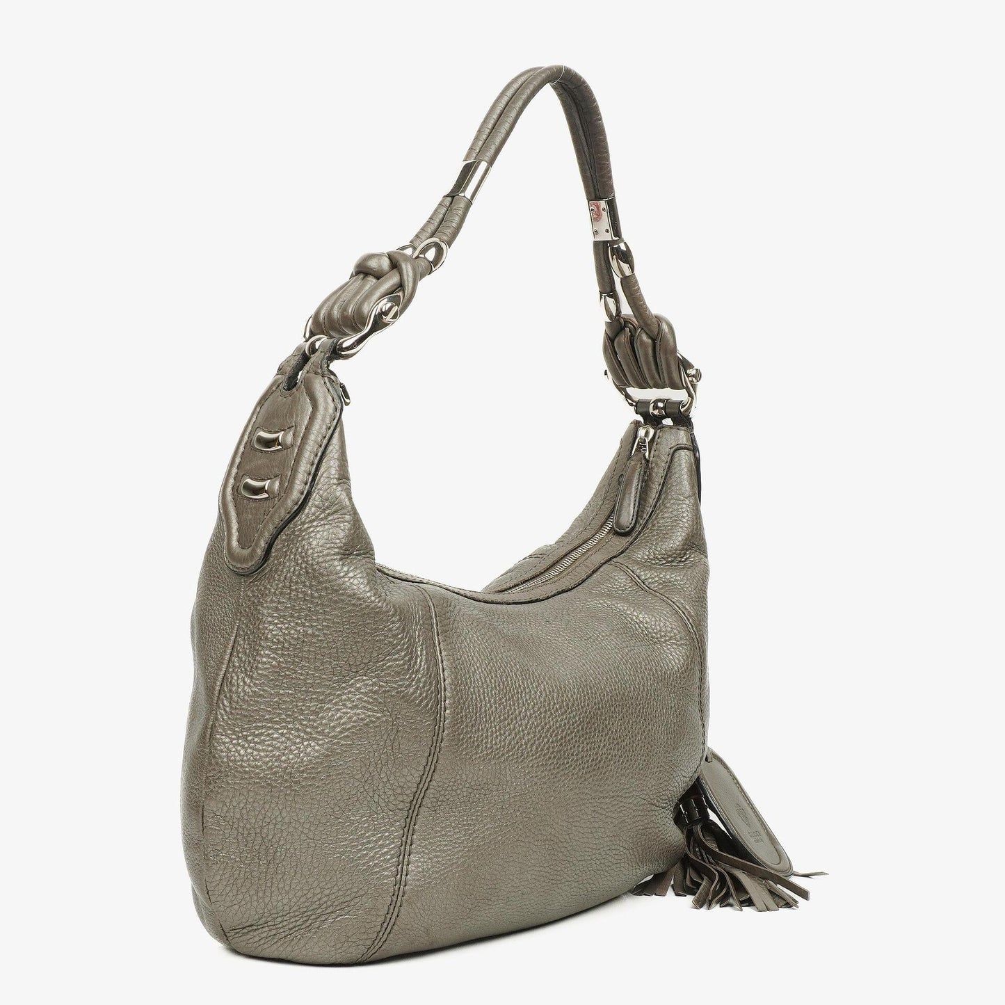 Gucci Grey Pebbled Calfskin Horsebit Hobo