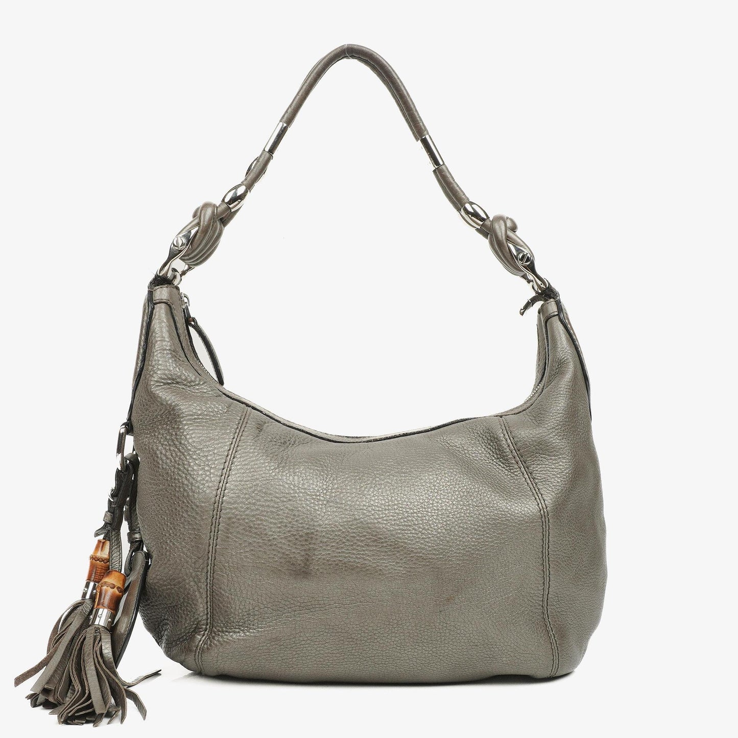 Gucci Grey Pebbled Calfskin Horsebit Hobo