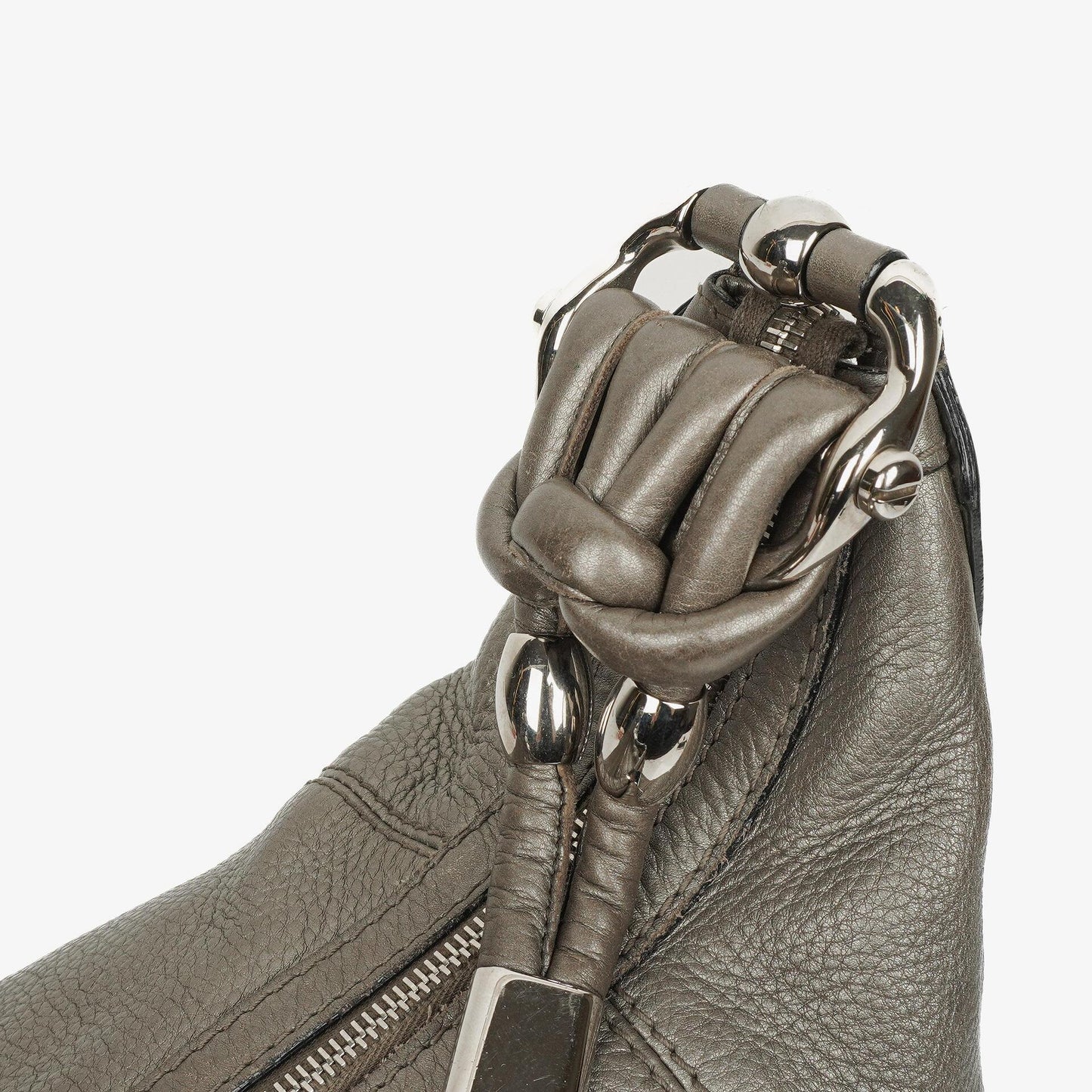 Gucci Grey Pebbled Calfskin Horsebit Hobo