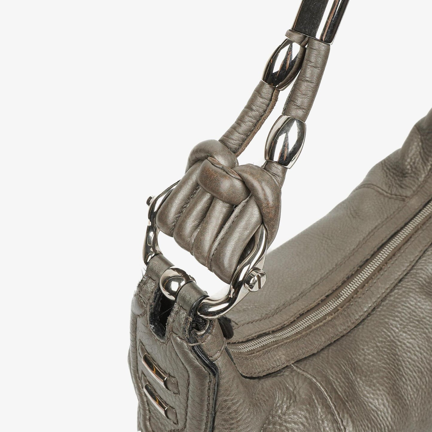 Gucci Grey Pebbled Calfskin Horsebit Hobo