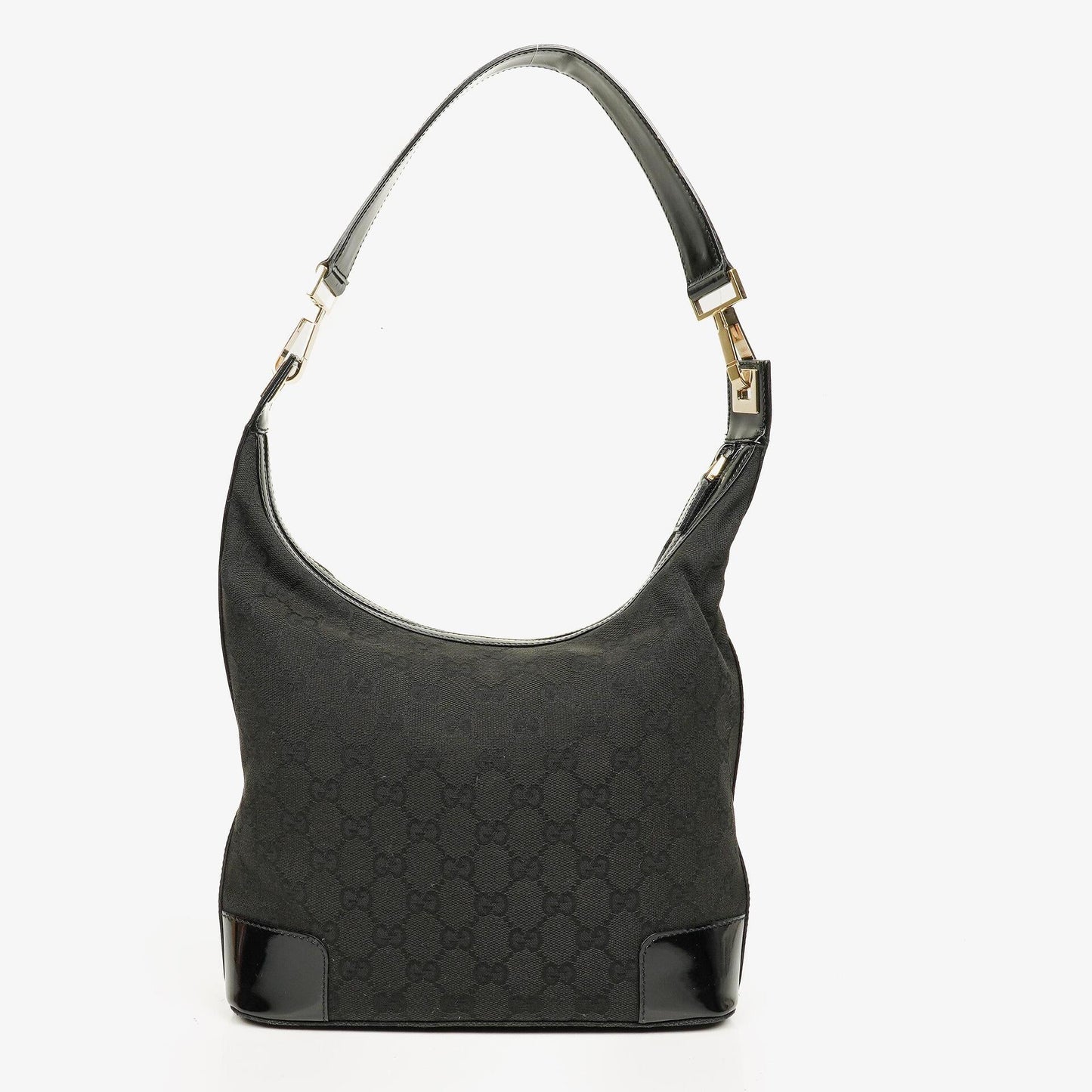 Gucci Hobo Shoulder Bag in GG Canvas and Patent Leather Black