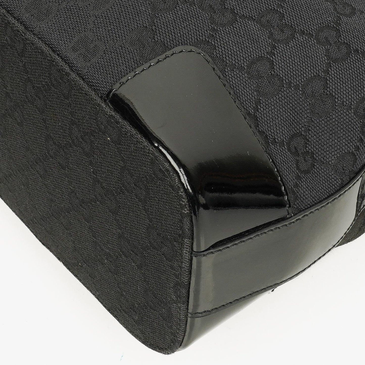 Gucci Hobo Shoulder Bag in GG Canvas and Patent Leather Black