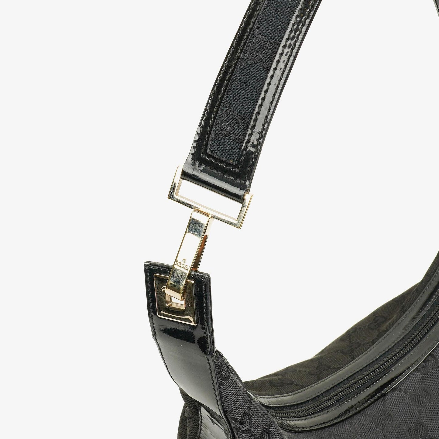 Gucci Hobo Shoulder Bag in GG Canvas and Patent Leather Black