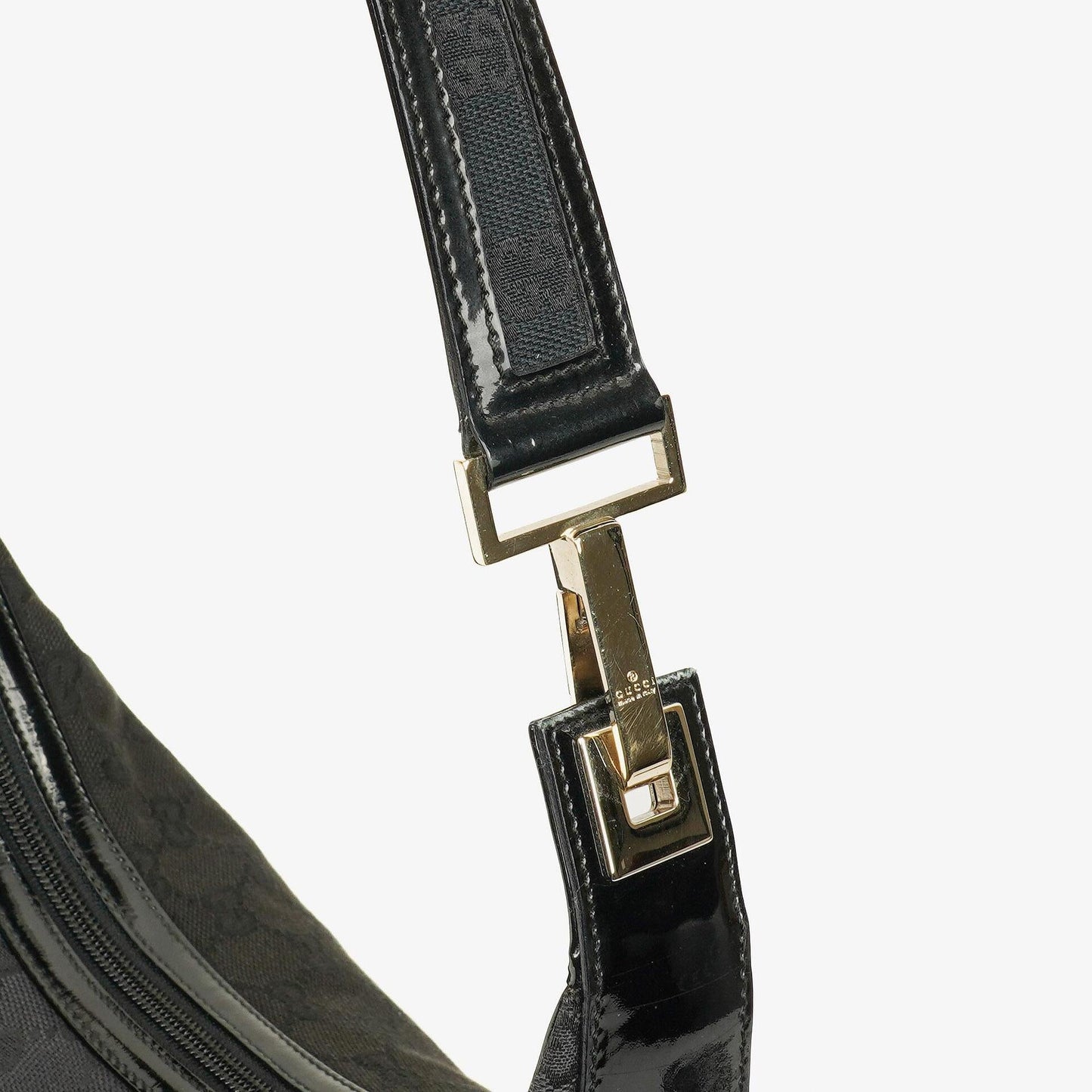 Gucci Hobo Shoulder Bag in GG Canvas and Patent Leather Black