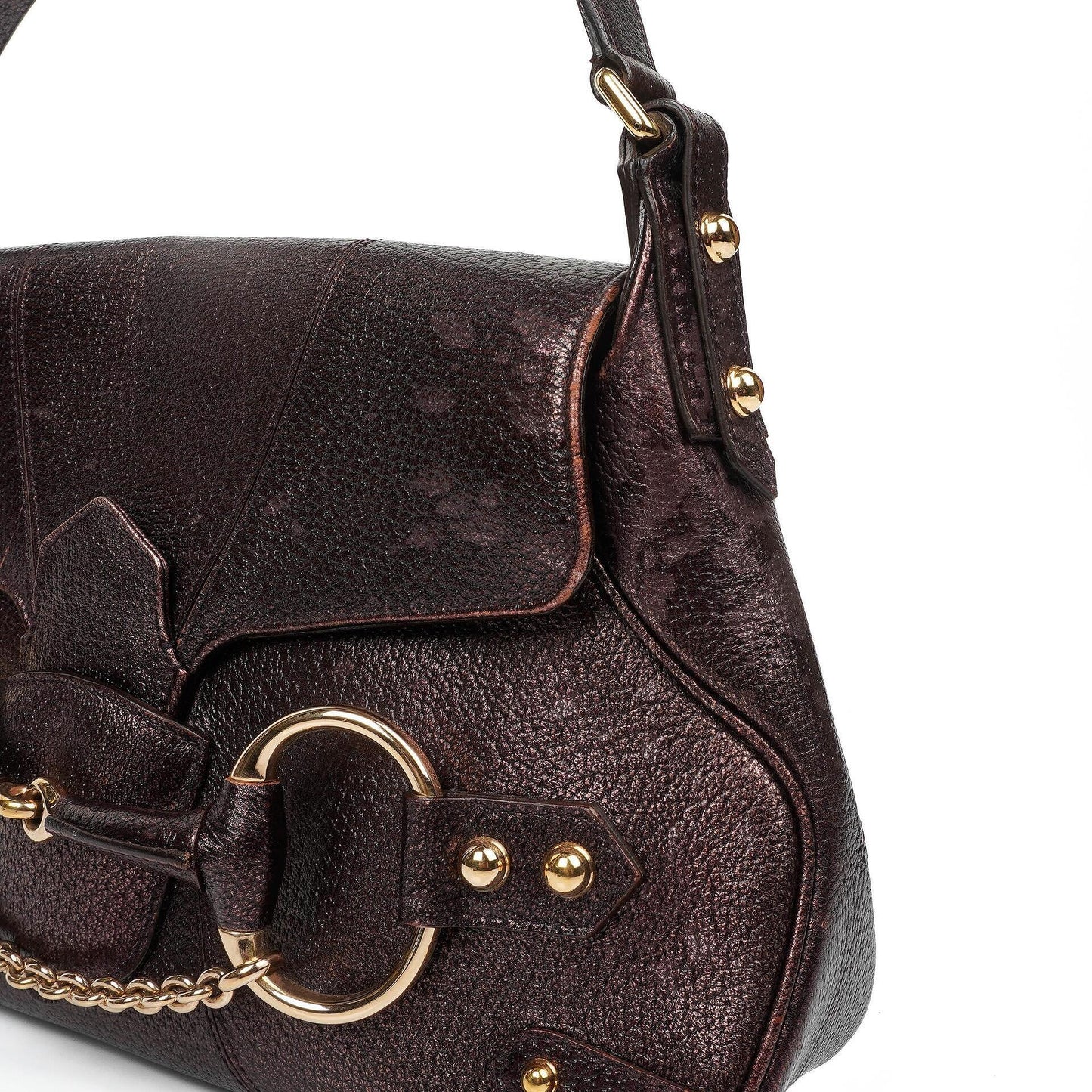 Gucci Horsebit Flap Purple Leather Shoulder Bag