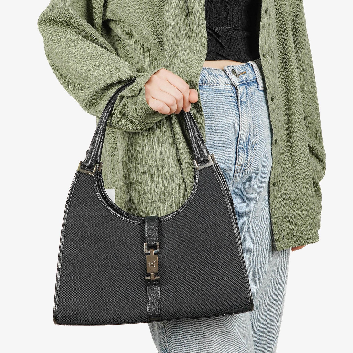 Gucci Jackie Balck Canvas Shoulder Bag