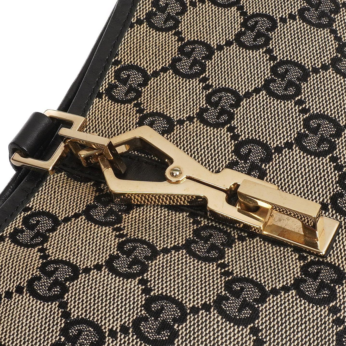 Gucci Jackie Medium Vintage Bag Black GG Canvas And Leather