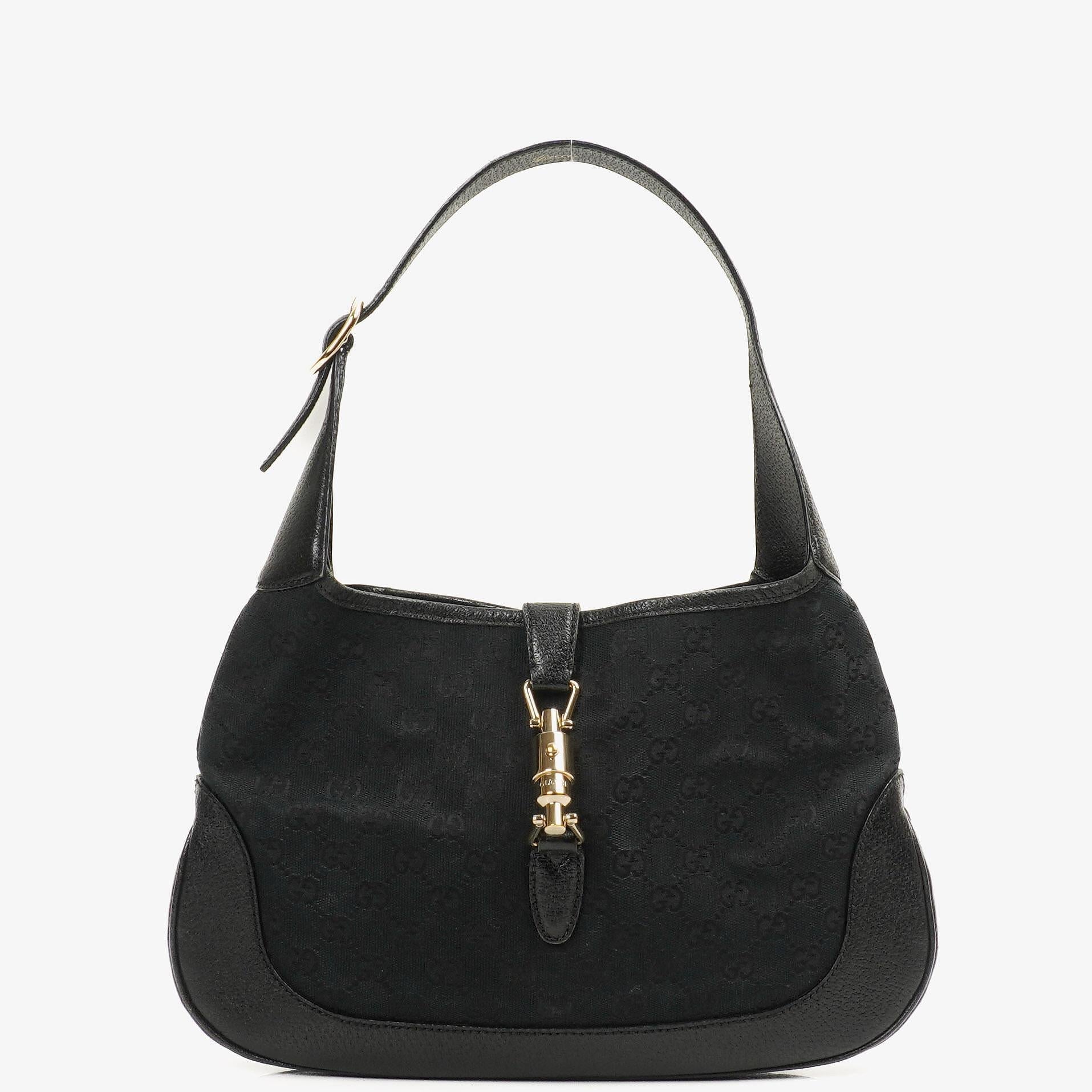 Gucci Jackie Medium Vintage Shoulder Bag Black/Dark Navy GG Canvas And Leather