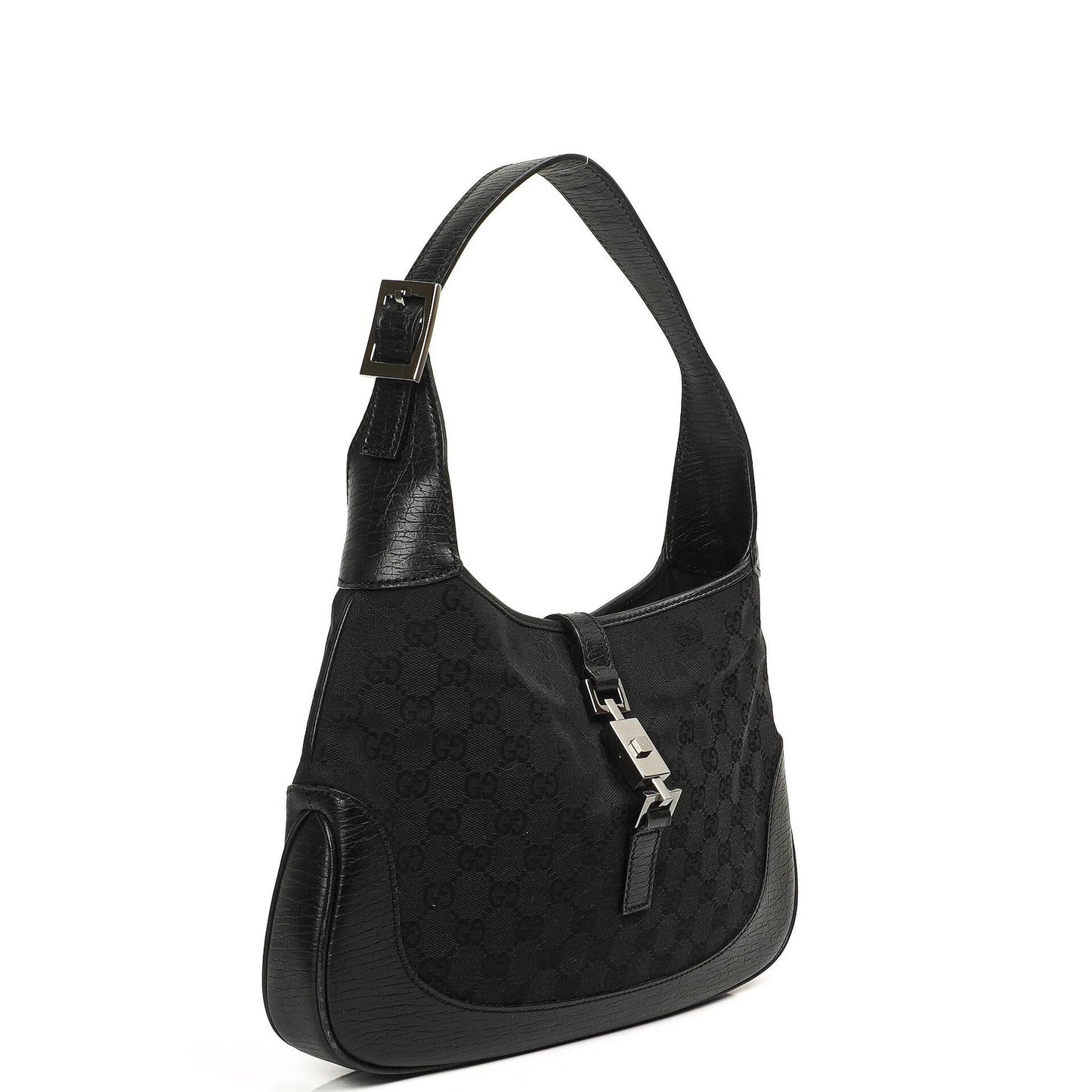 Gucci Jackie Vintage Medium Black GG Canvas And Leather Shoulder Bag
