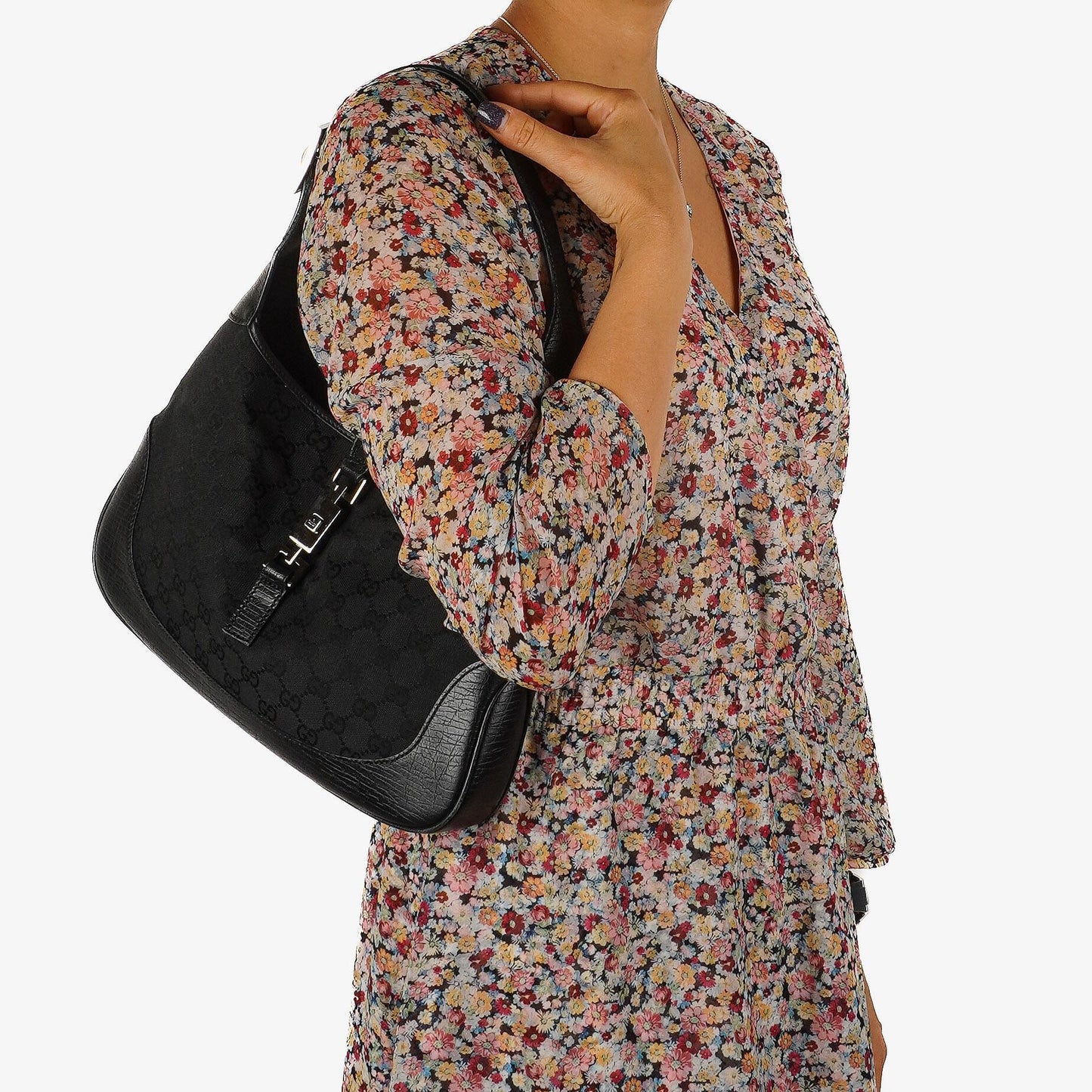 Gucci Jackie Vintage Medium Black GG Canvas And Leather Shoulder Bag