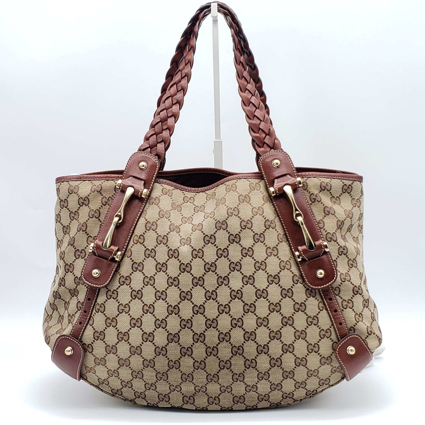 Gucci Brown Leather Canvas Shoulder Bag Style 1