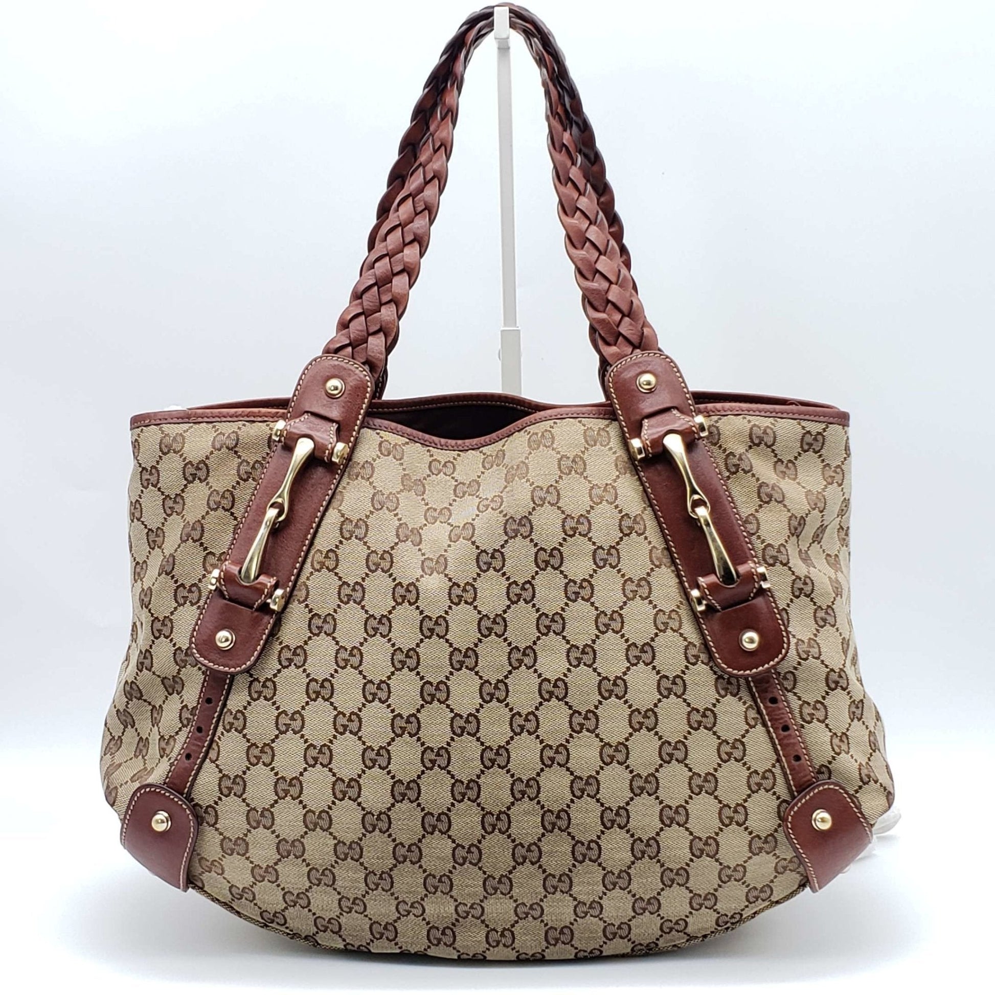Gucci Brown Leather Canvas Shoulder Bag Style 1