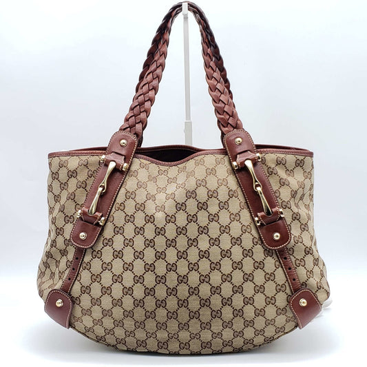 Gucci Brown Leather Canvas Shoulder Bag Style 1