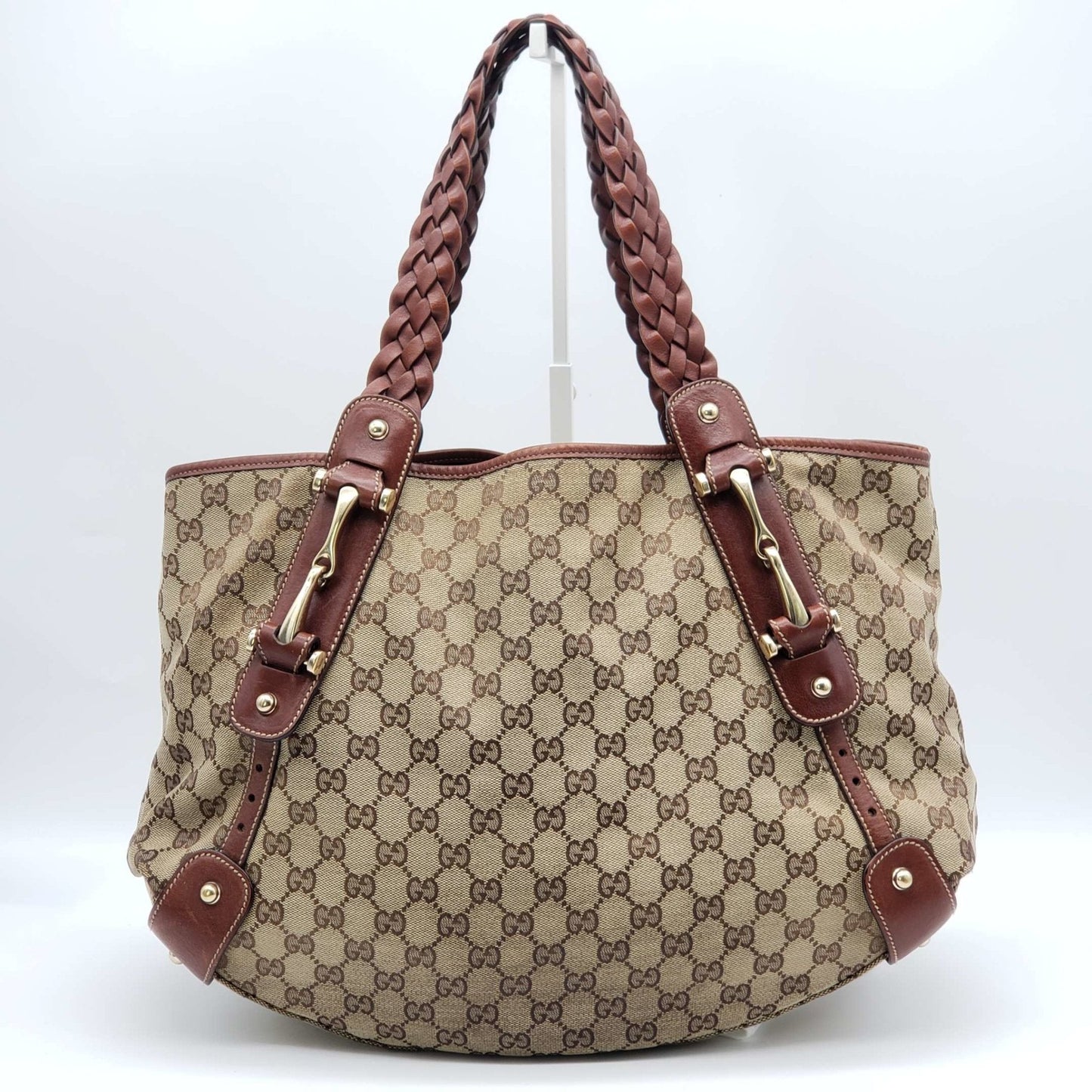 Gucci Brown Leather Canvas Shoulder Bag Style 1