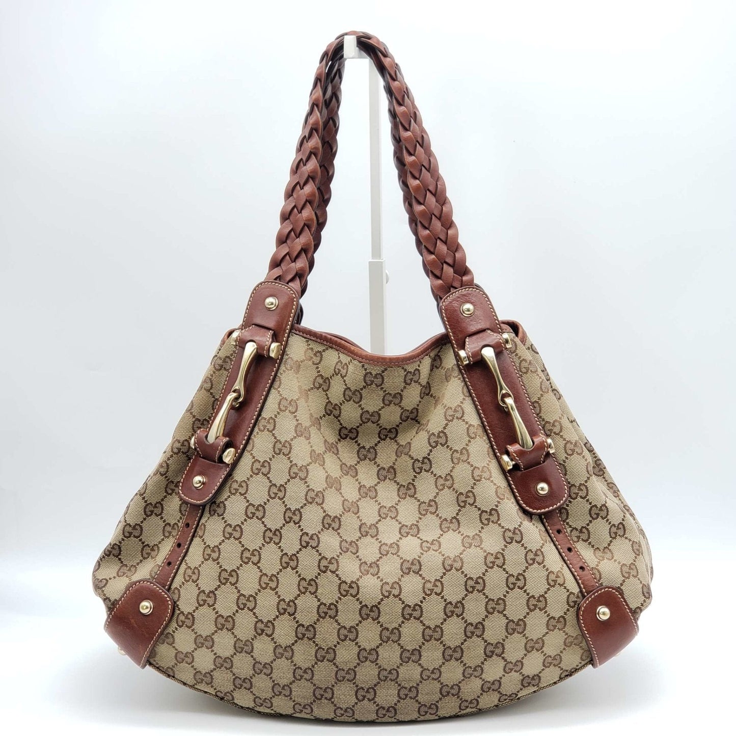 Gucci Brown Leather Canvas Shoulder Bag Style 1