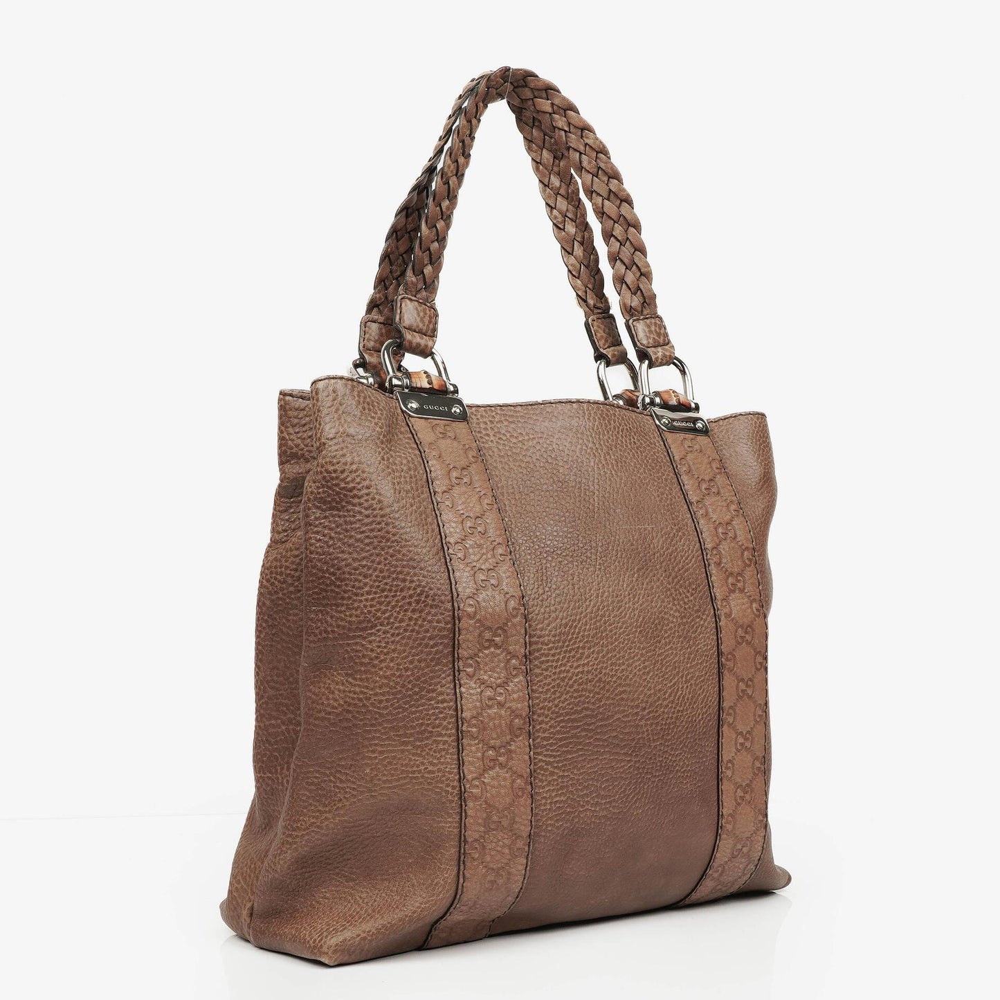 Gucci Leather Bamboo Bar Braided Handles Tote Bag