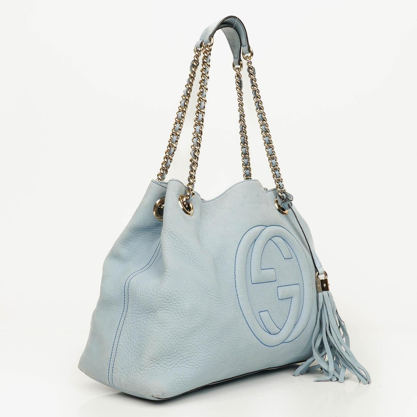 Gucci Light Blue Pebbled Leather Soho Top Handle Tote Bag