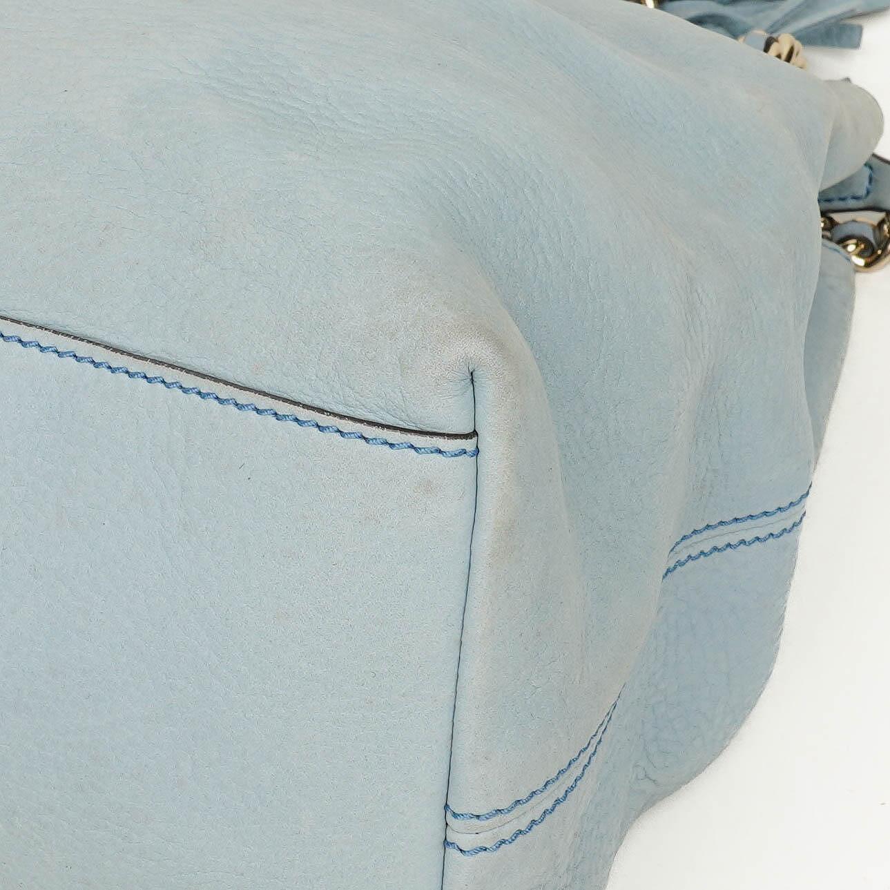 Gucci Light Blue Pebbled Leather Soho Top Handle Tote Bag