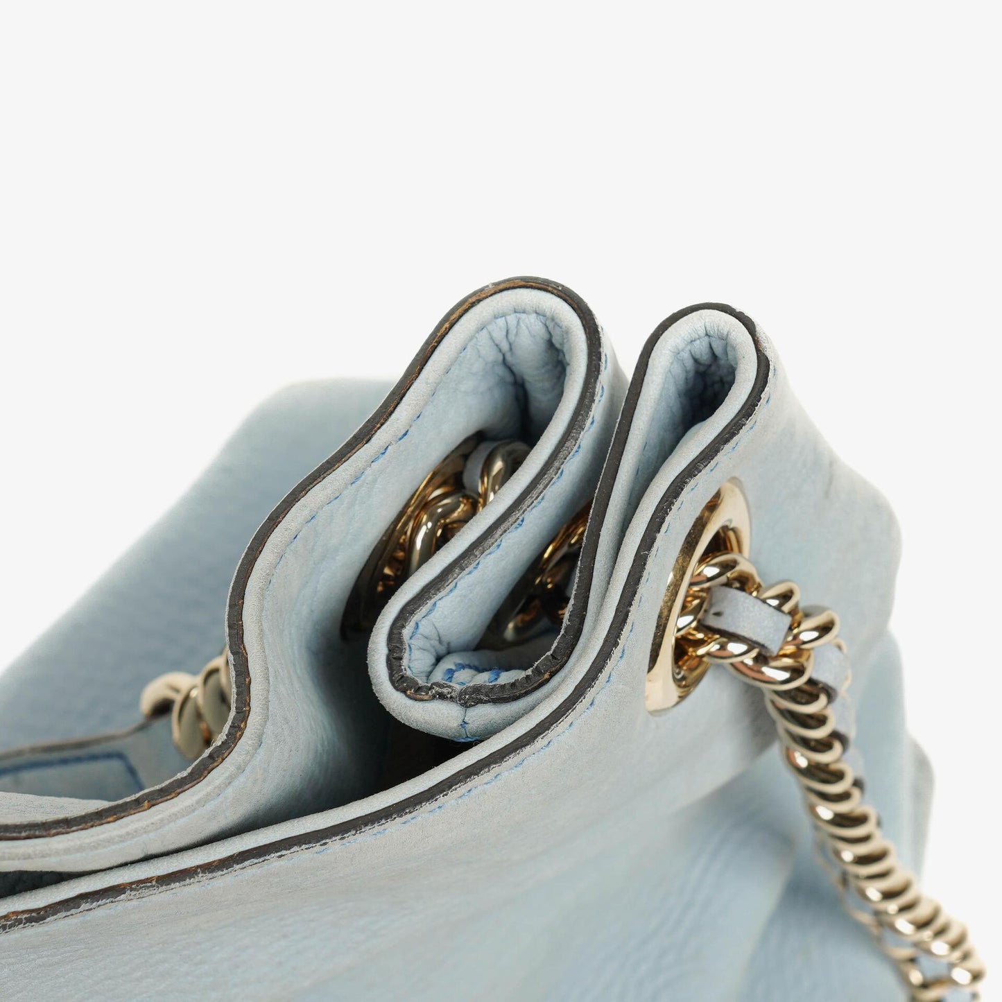 Gucci Light Blue Pebbled Leather Soho Top Handle Tote Bag
