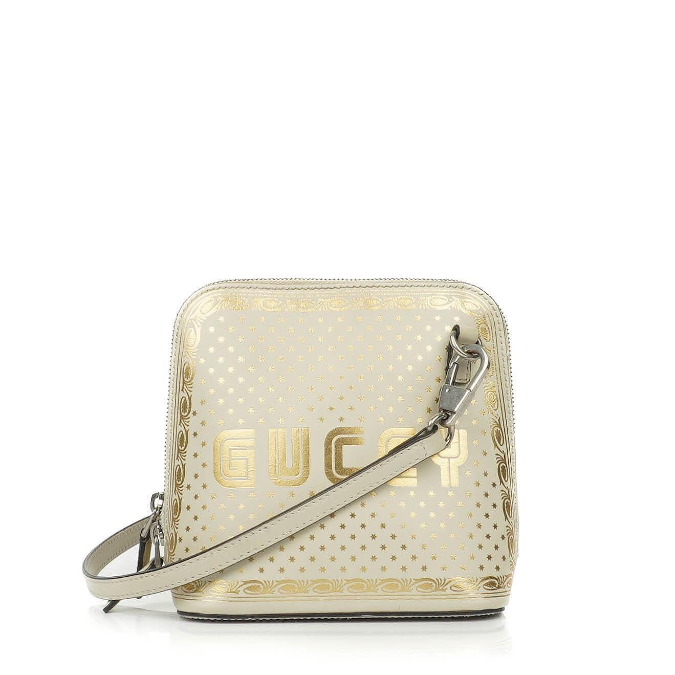 Gucci Mini Guccy Moon Steller Dome Crossbody Bag In White And Gold Calfskin