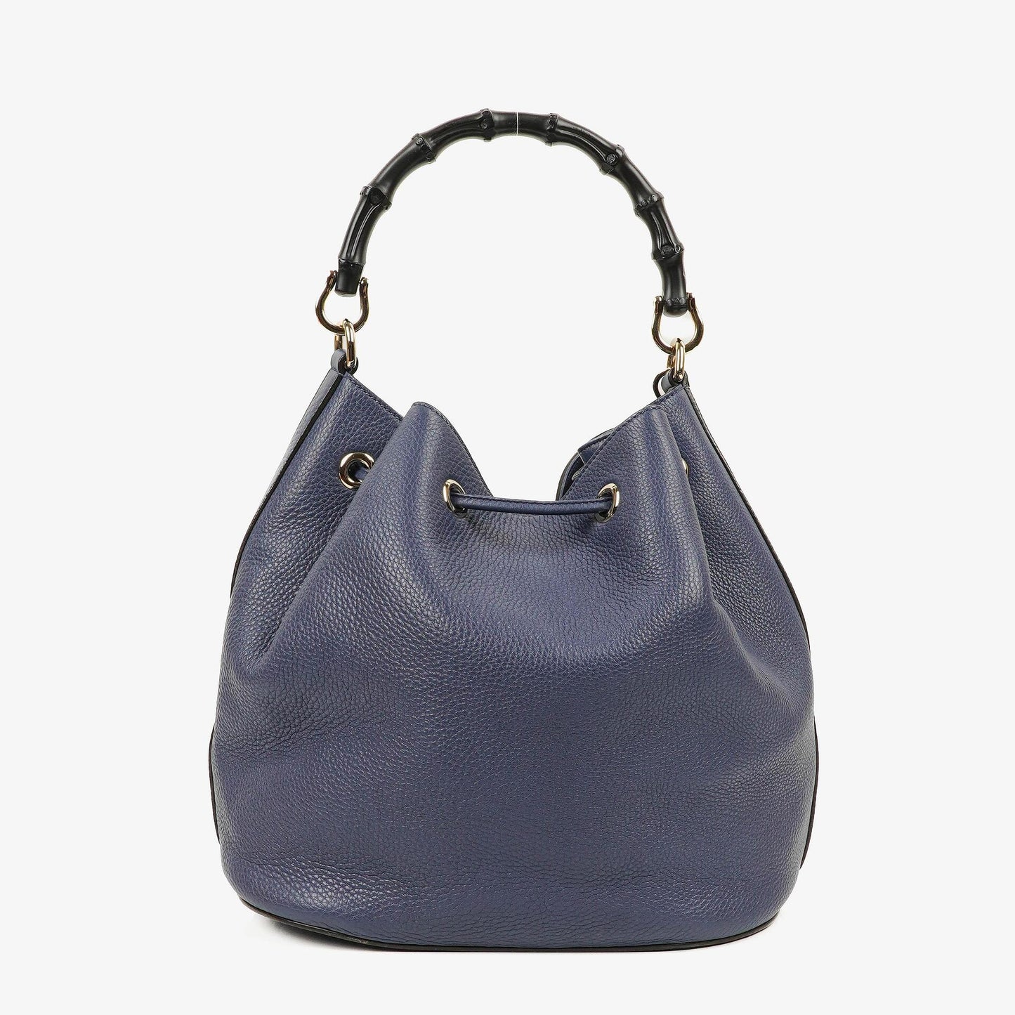 Gucci Miss Bamboo Pebbled Blue Calfskin Bucket Bag