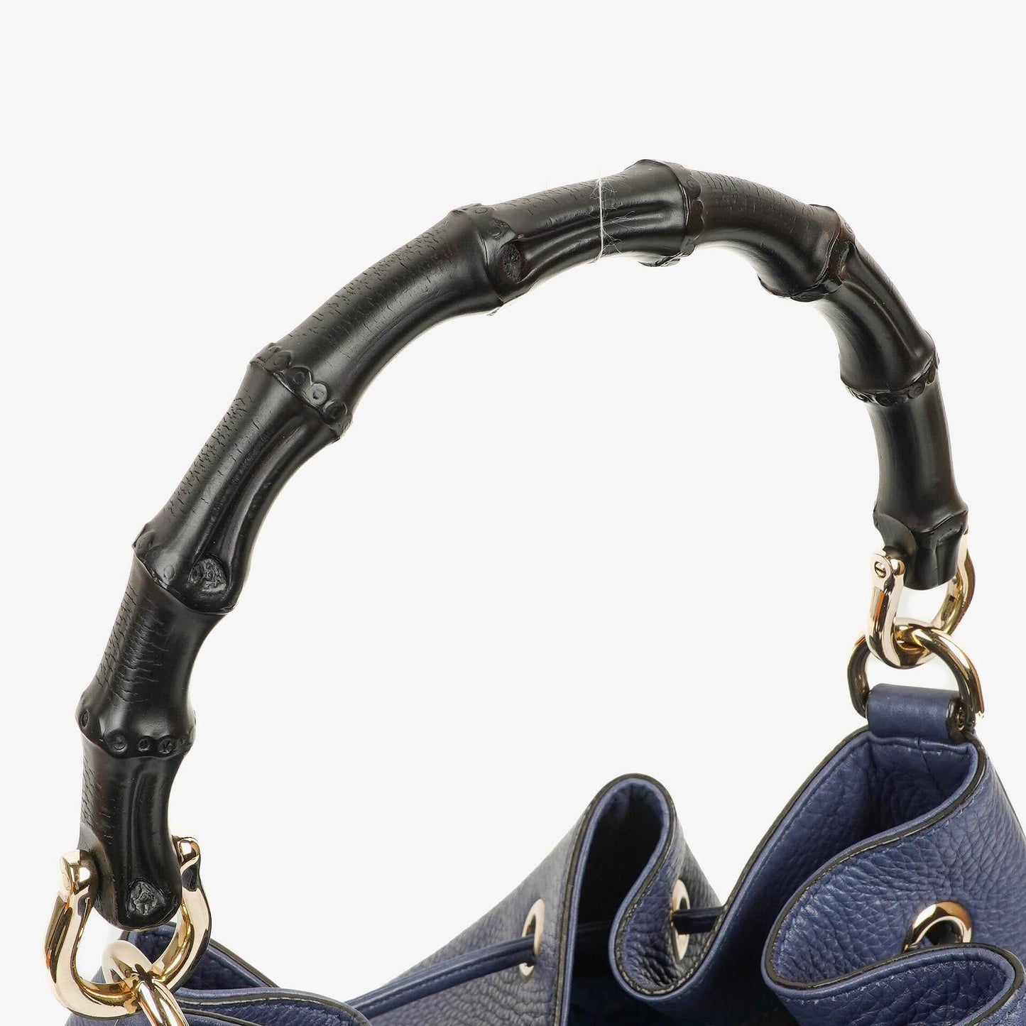 Gucci Miss Bamboo Pebbled Blue Calfskin Bucket Bag