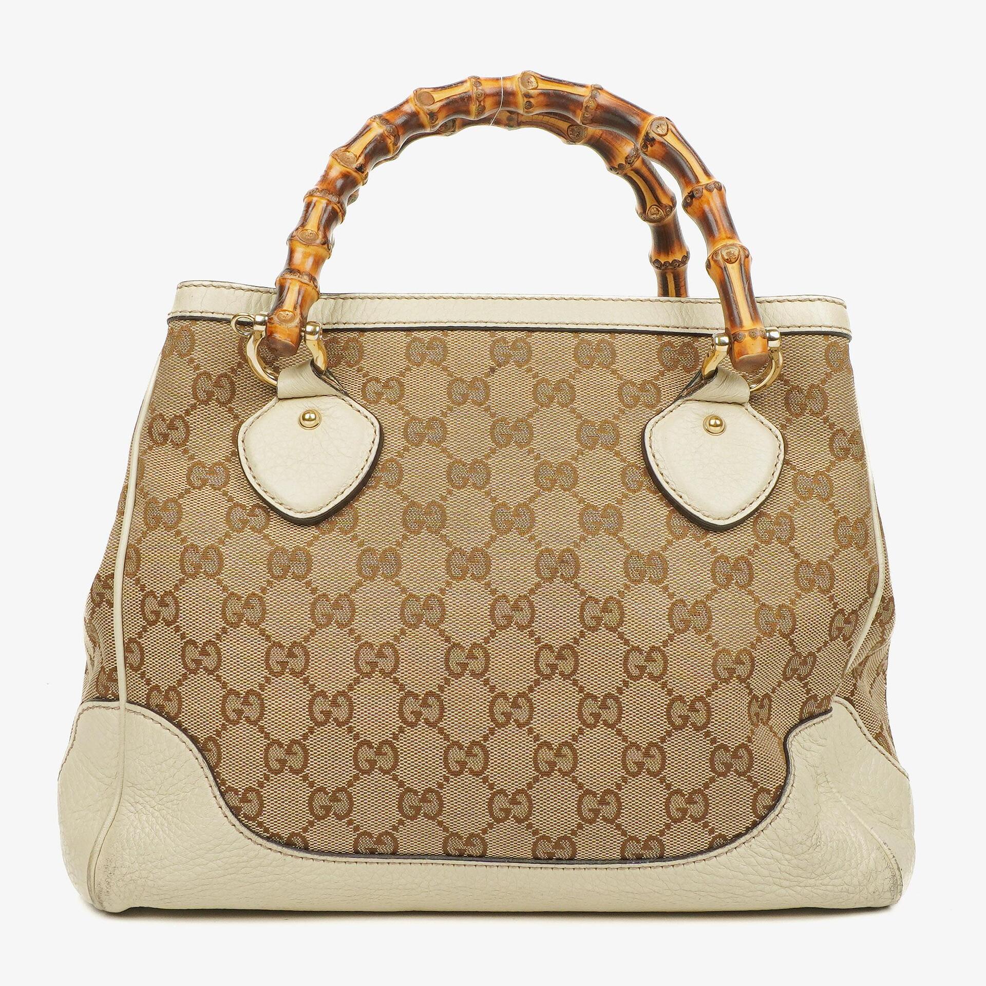 Gucci Monogram Canvas Ivory Diana Bamboo Top Handle Tote