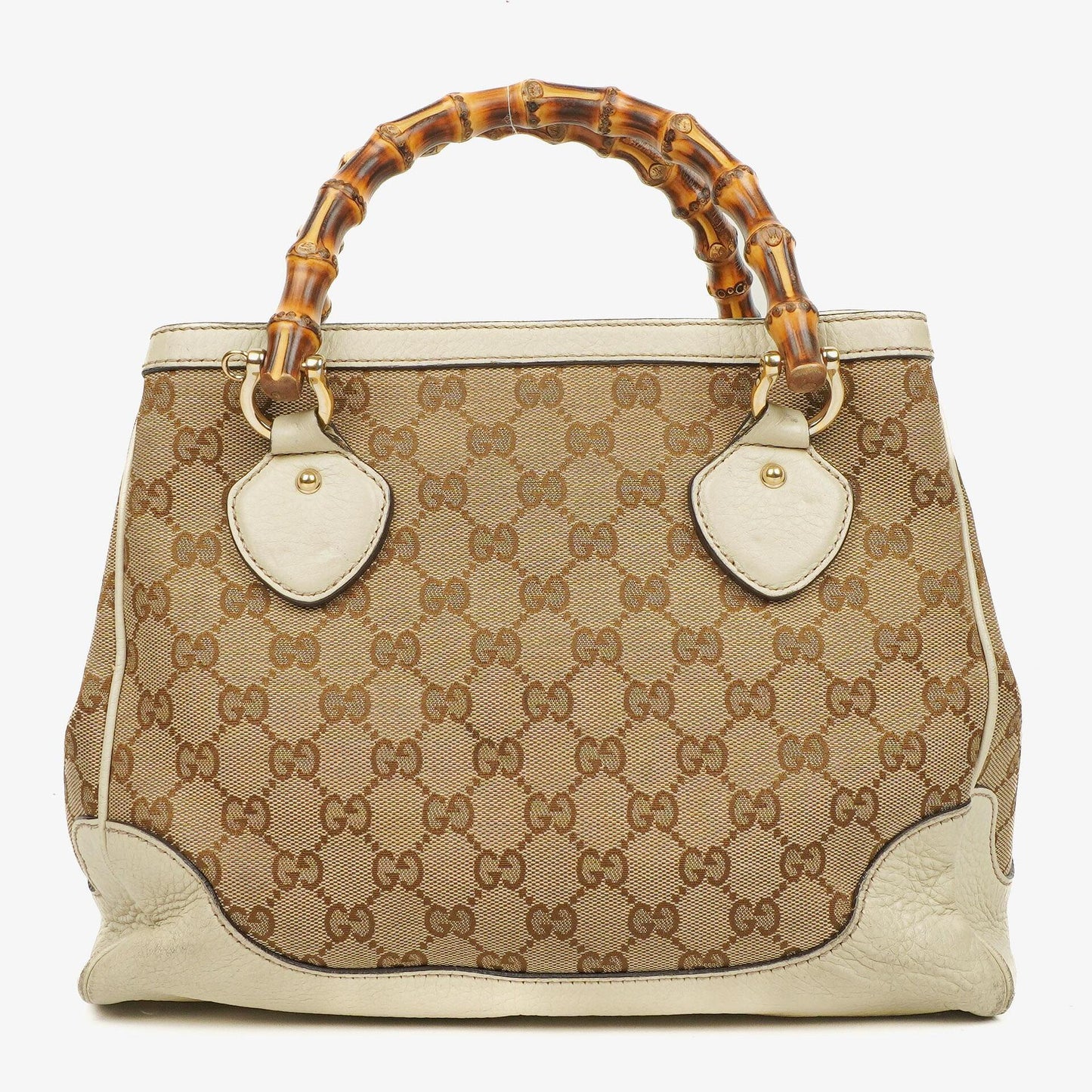 Gucci Monogram Canvas Ivory Diana Bamboo Top Handle Tote