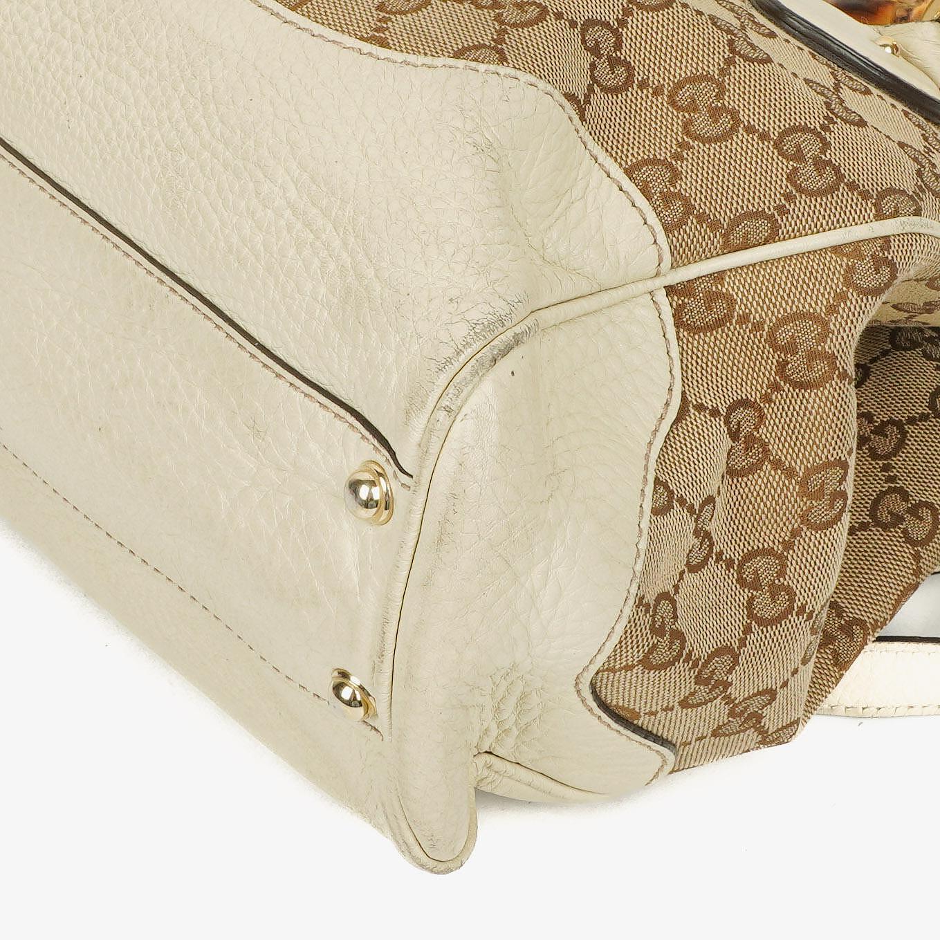 Gucci Monogram Canvas Ivory Diana Bamboo Top Handle Tote