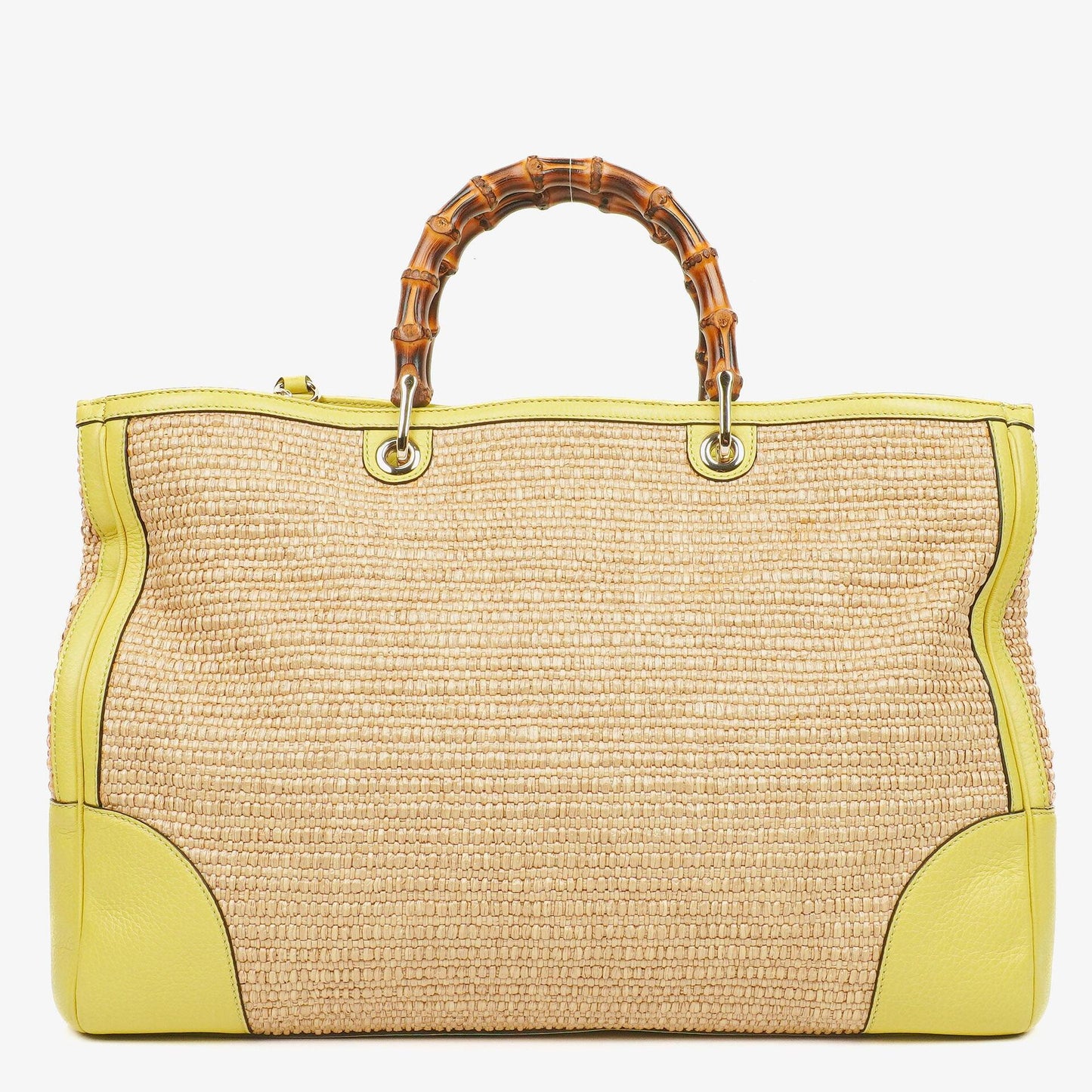 Gucci Natural Woven Straw and Leather Bamboo Shopper Tote Bag