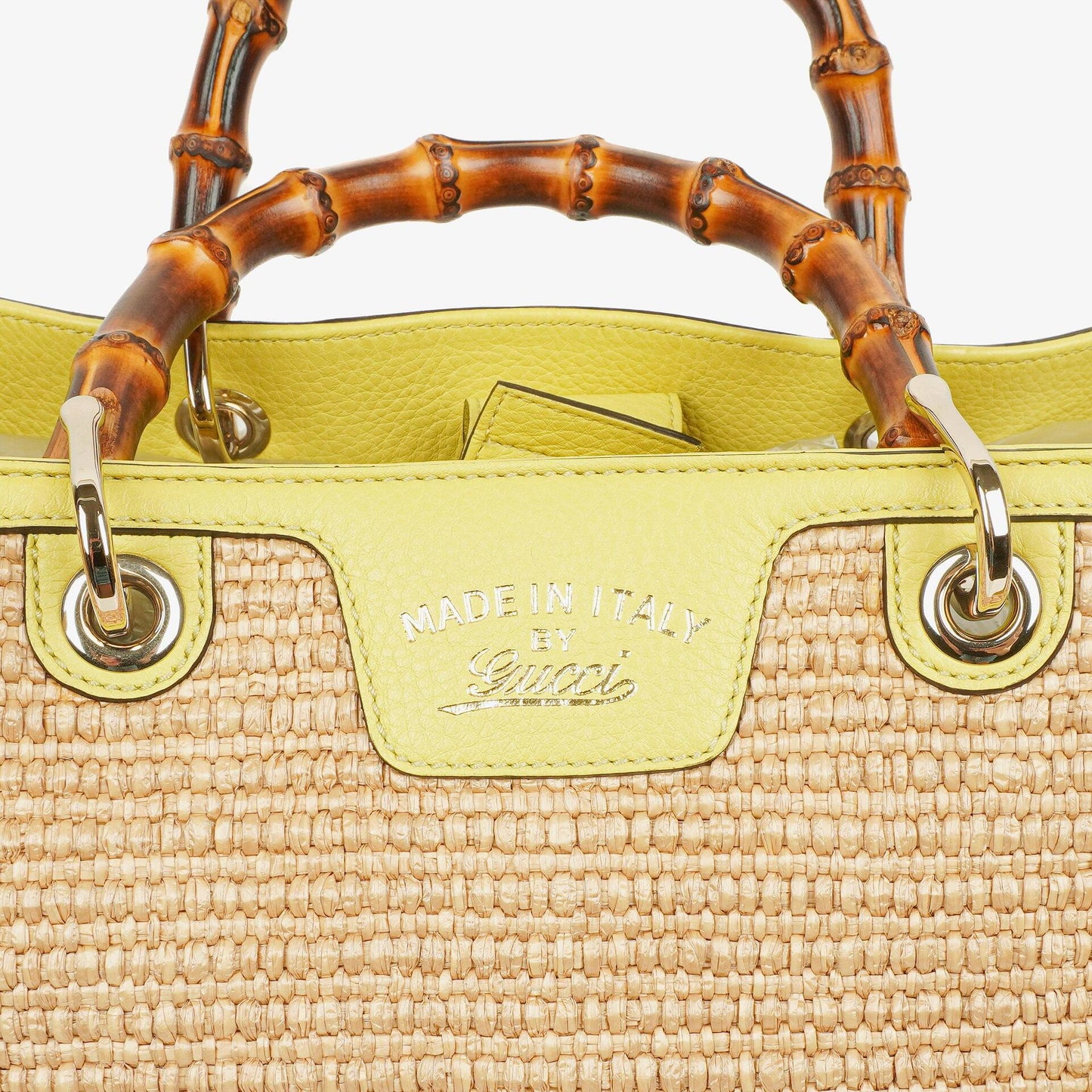Gucci Natural Woven Straw and Leather Bamboo Shopper Tote Bag
