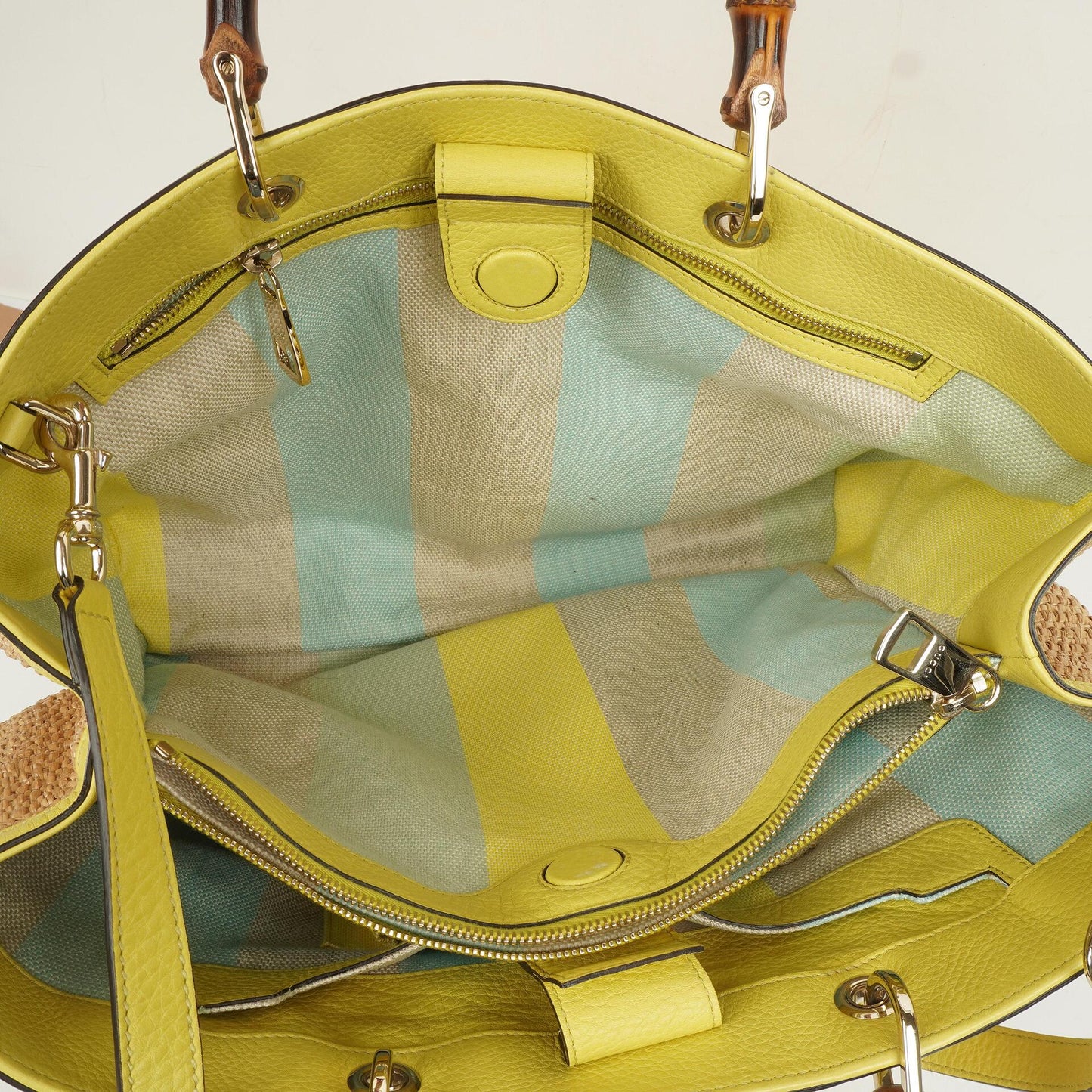 Gucci Natural Woven Straw and Leather Bamboo Shopper Tote Bag