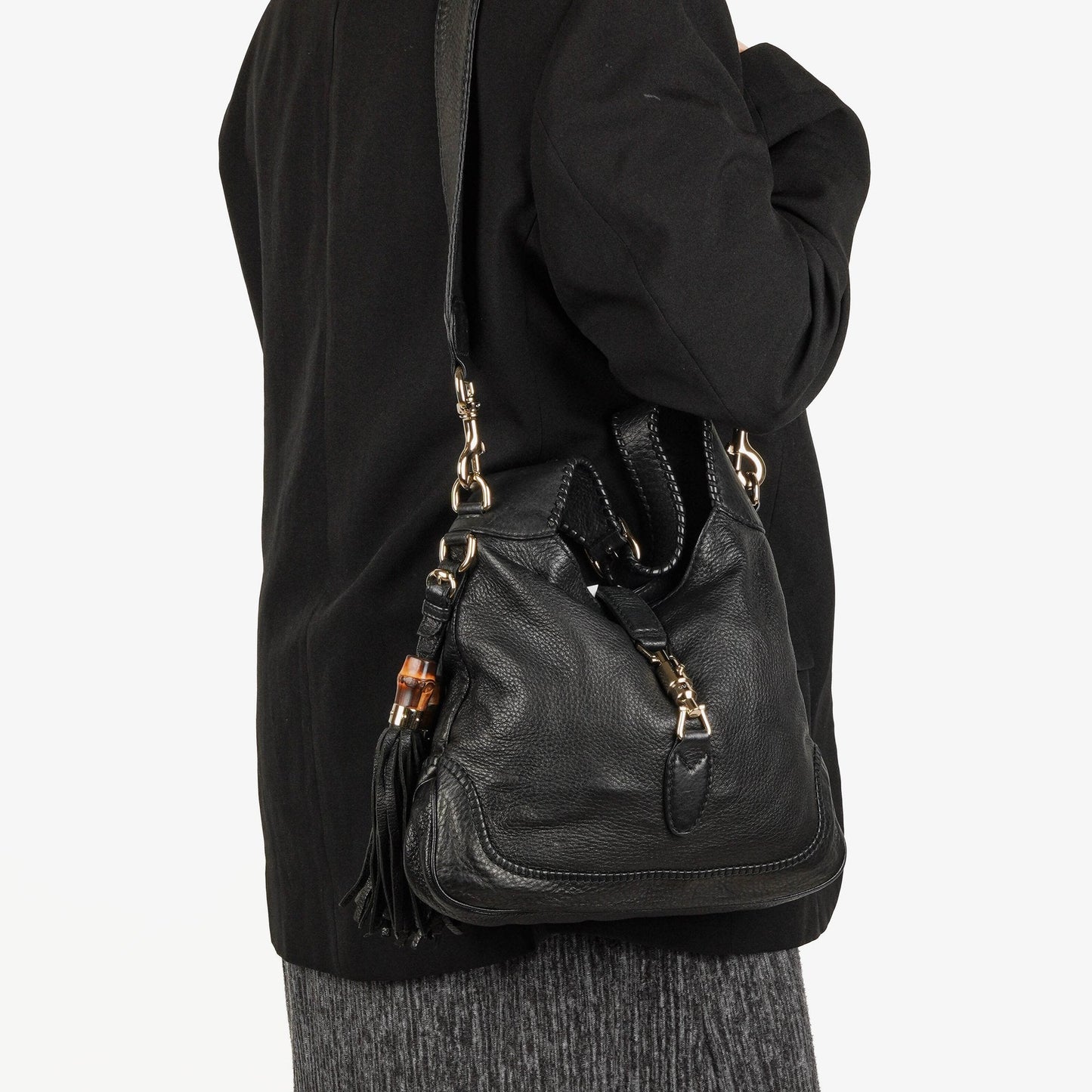 Gucci New Jackie Black Pebbled Leather Bag