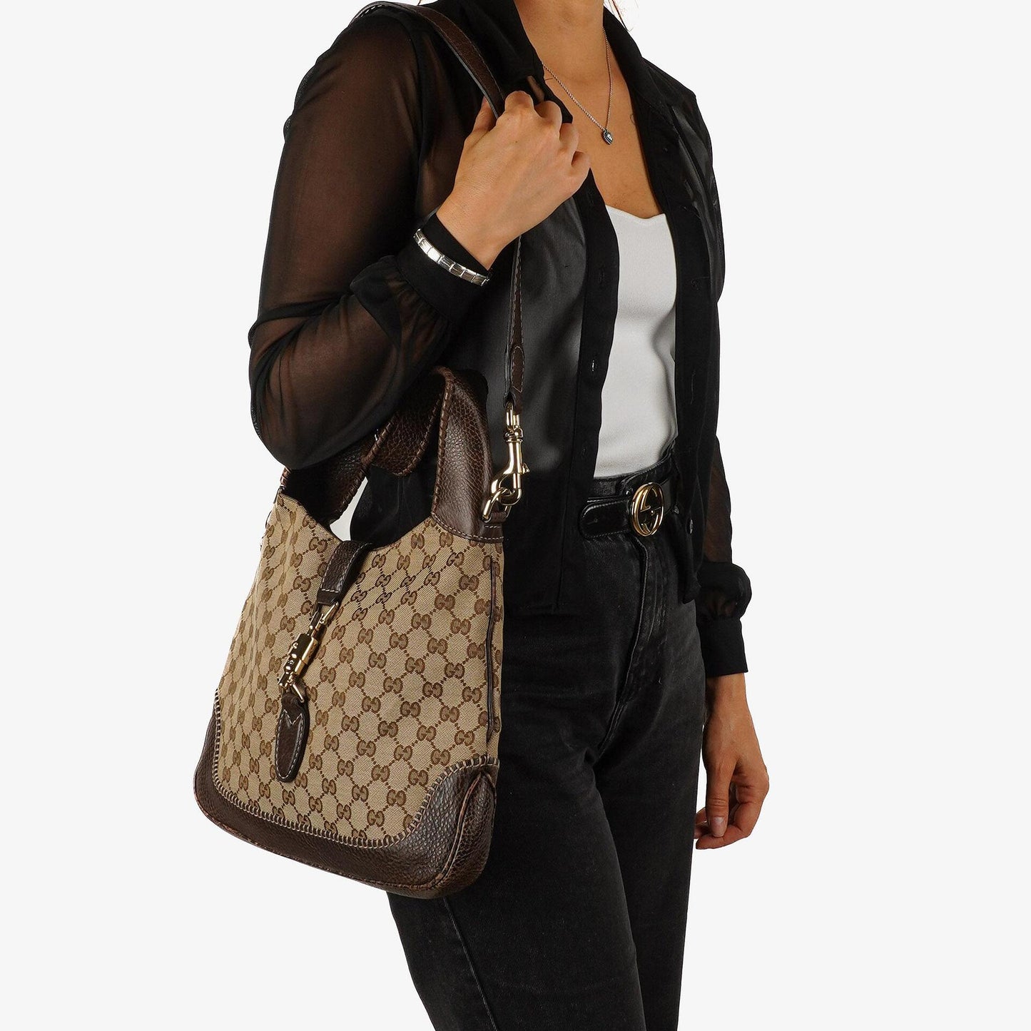 Gucci New Jackie Medium Hobo Bag Brown GG Monogram