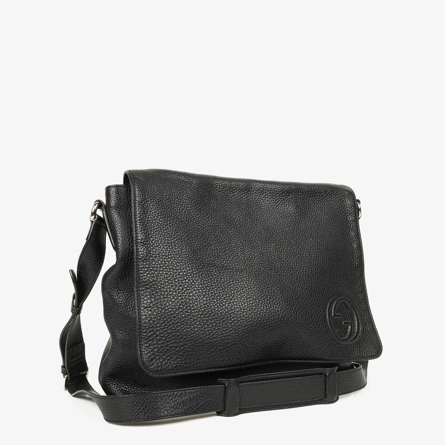 Gucci Pebbled Black Leather Messenger Bag
