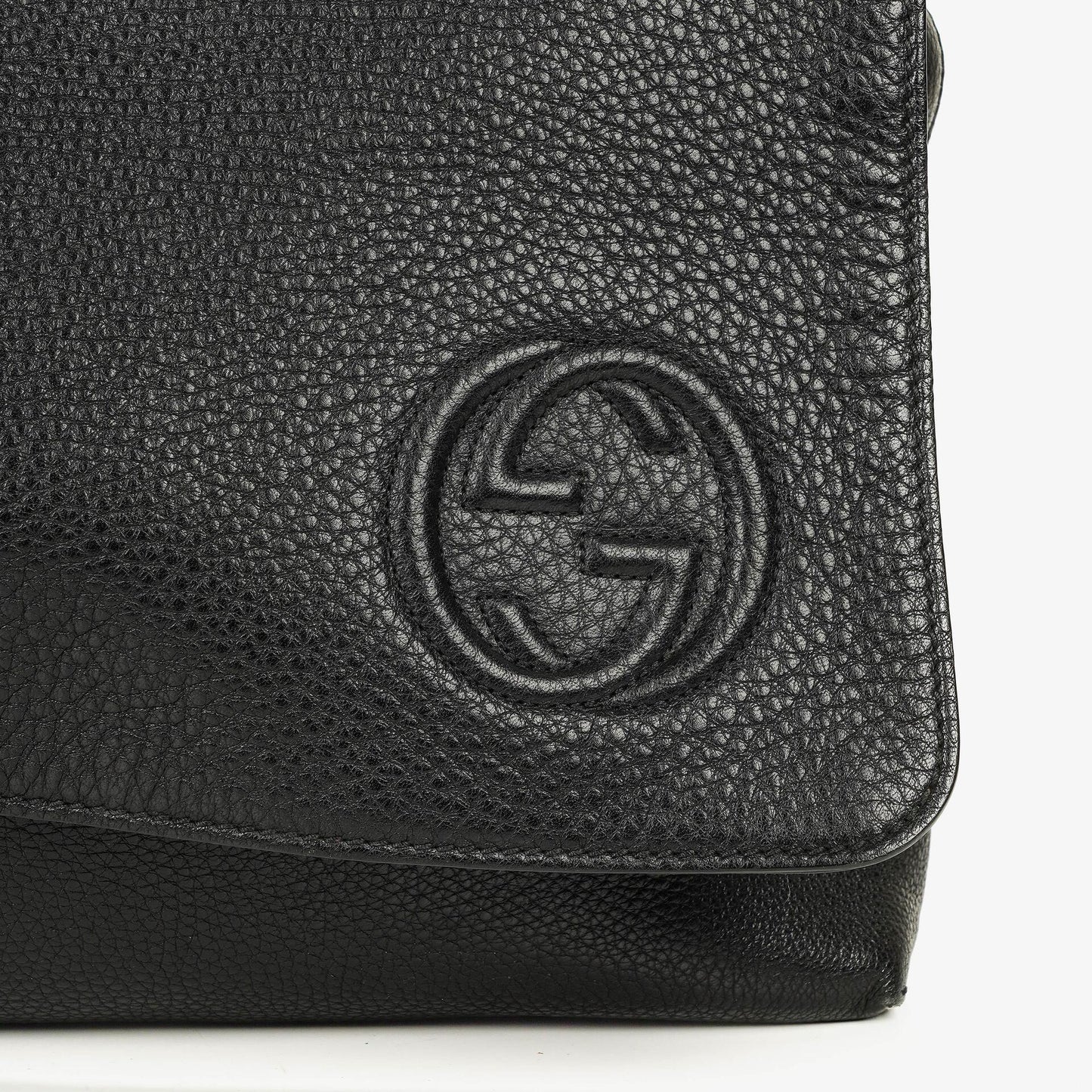 Gucci Pebbled Black Leather Messenger Bag