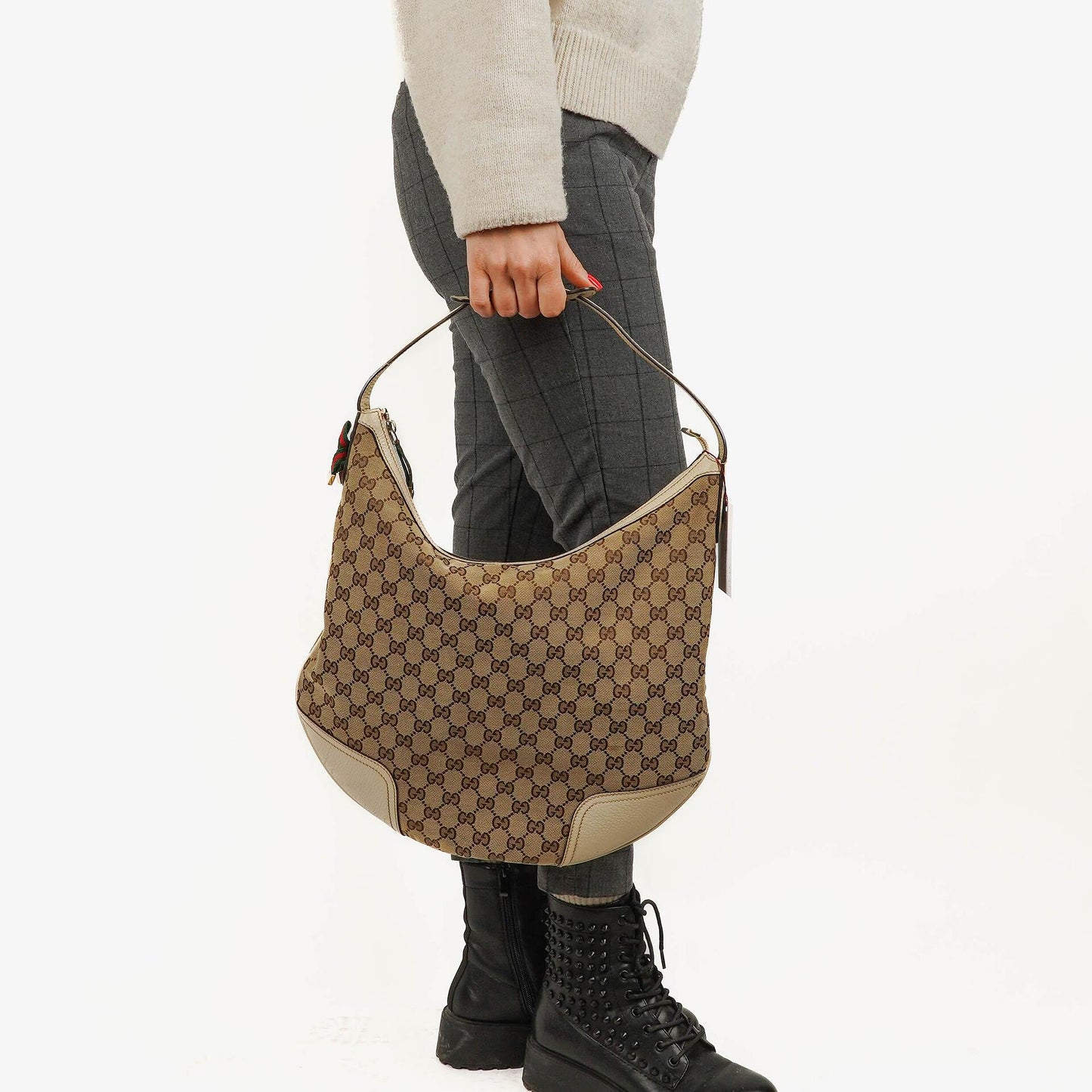 Gucci Princy Beige/Ebony GG Fabric Hobo Bag