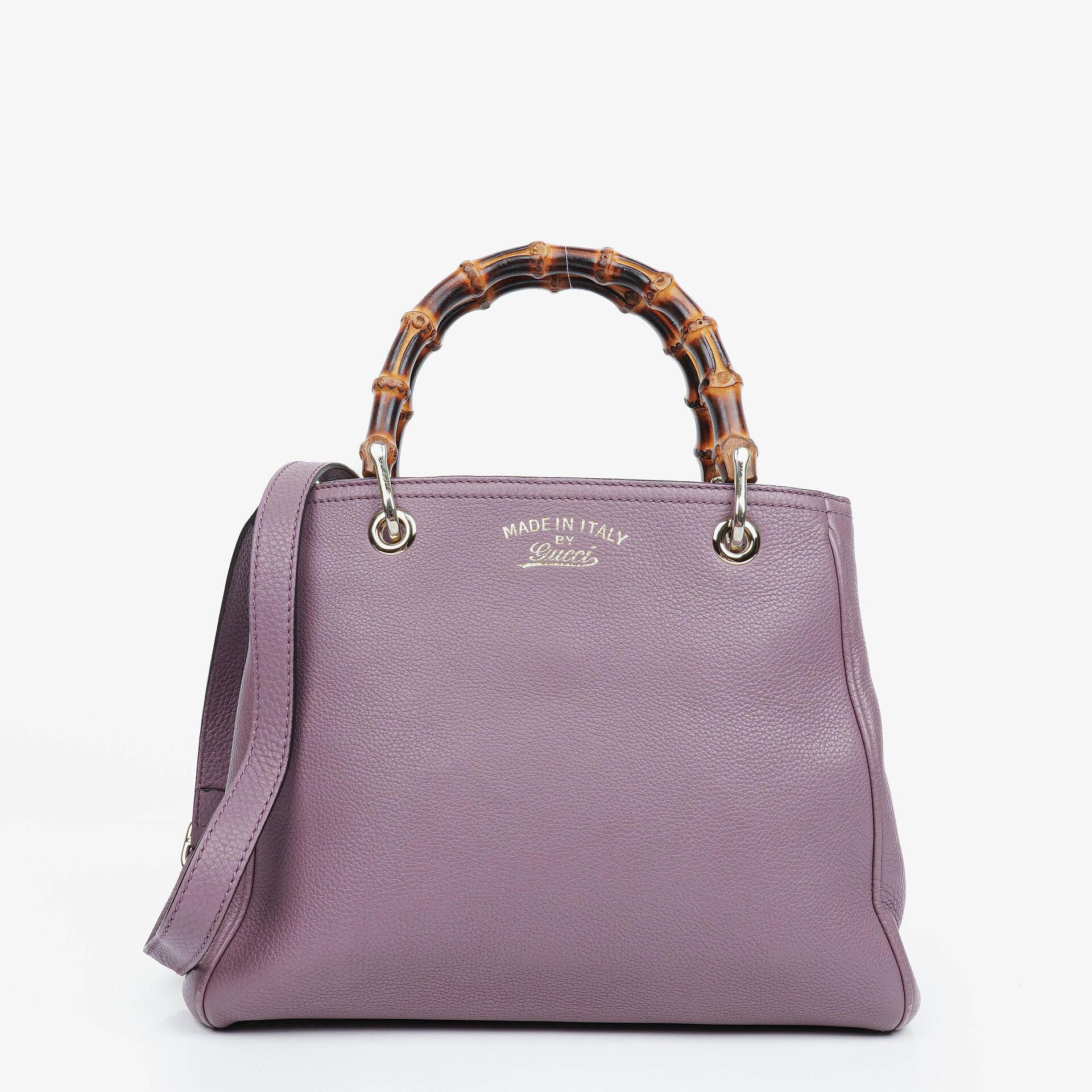 Gucci Purple Pebbled Calfskin Mini Bamboo Tote Bag