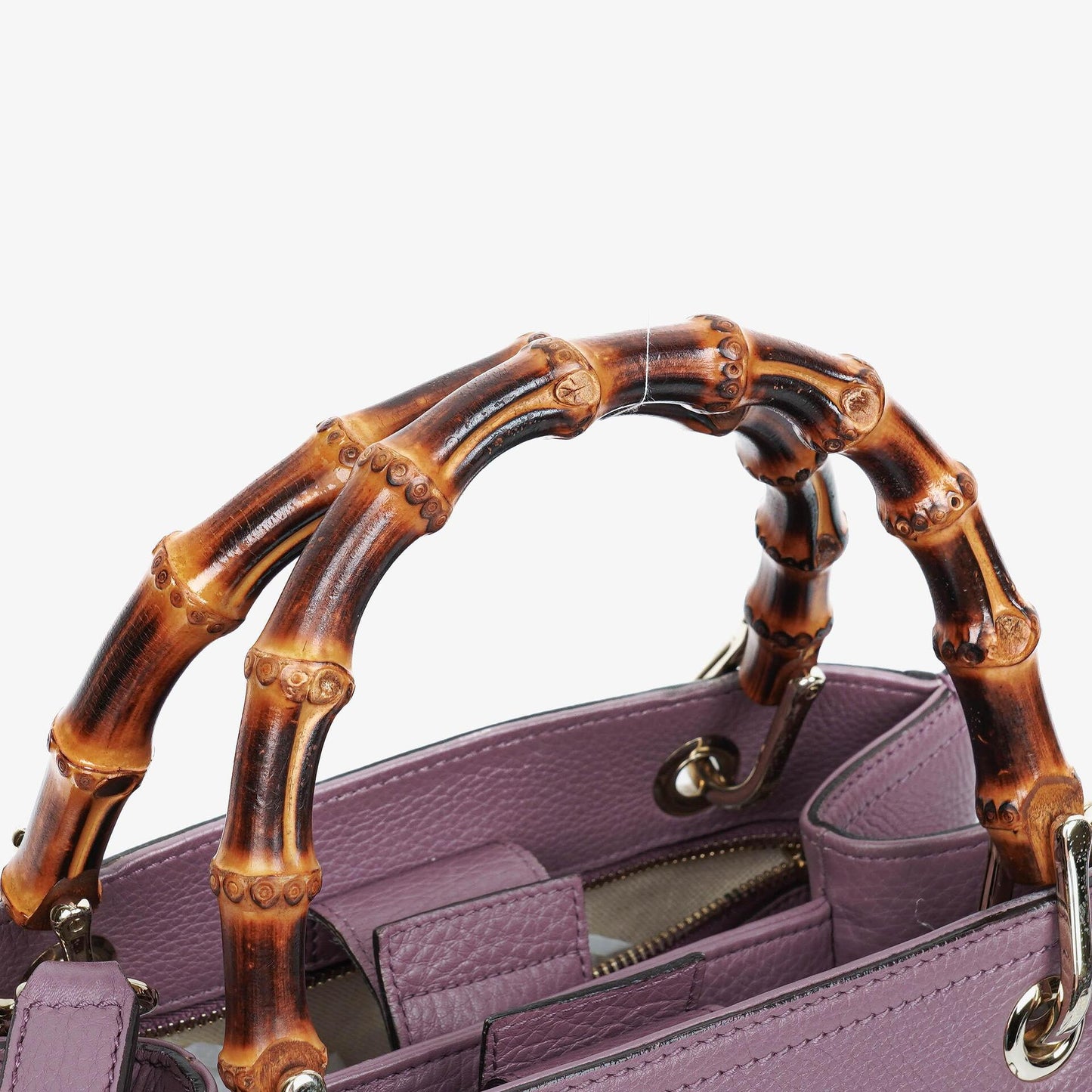 Gucci Purple Pebbled Calfskin Mini Bamboo Tote Bag