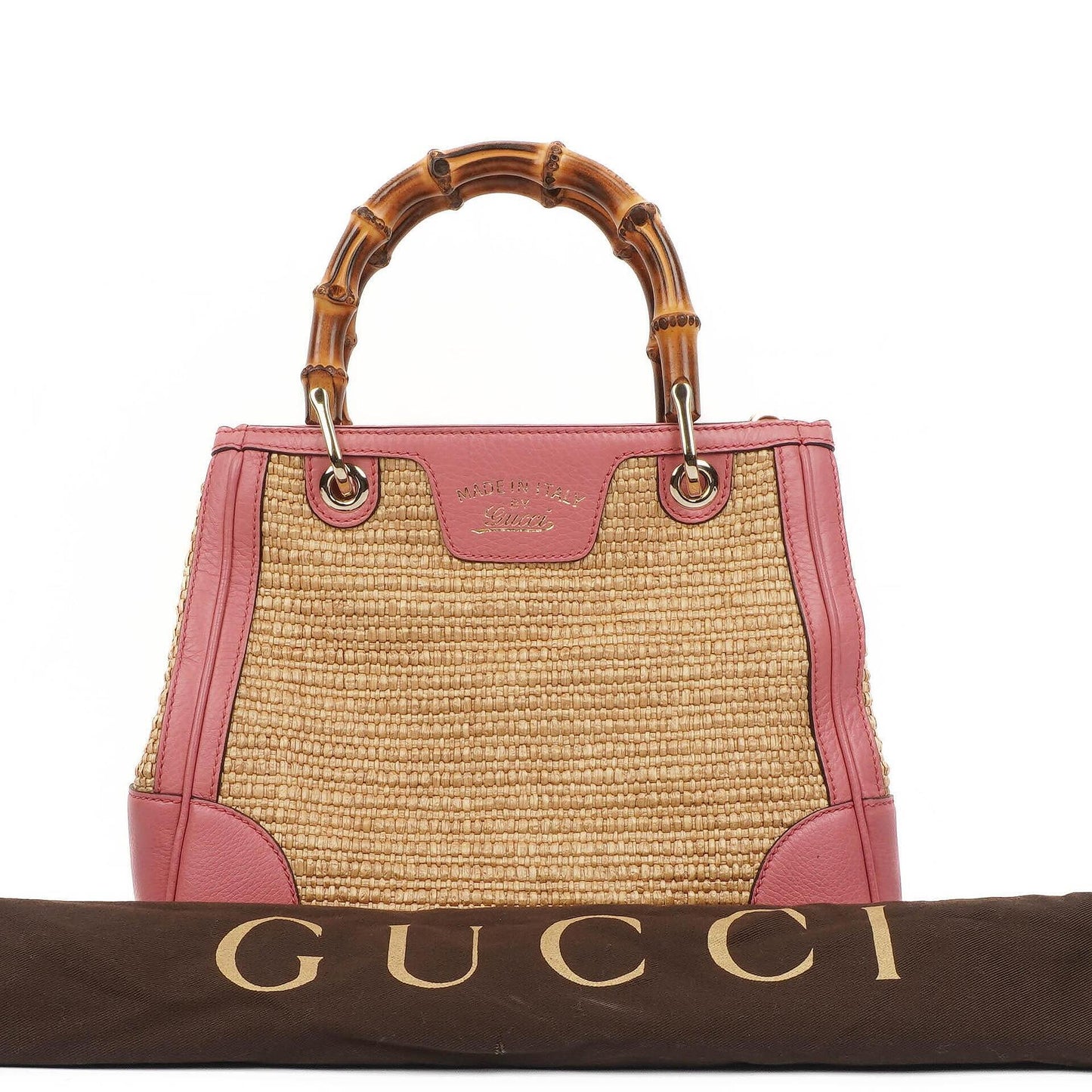Gucci Shopper Bamboo Raffia Tote Bag