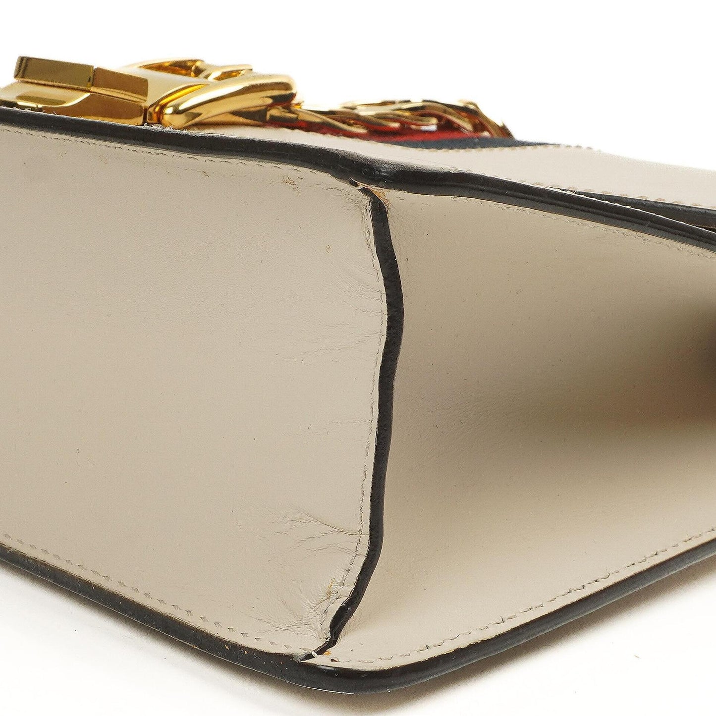 Gucci Small Sylvie Web Stripe Flap Shoulder Bag Ivory Off White Calfskin