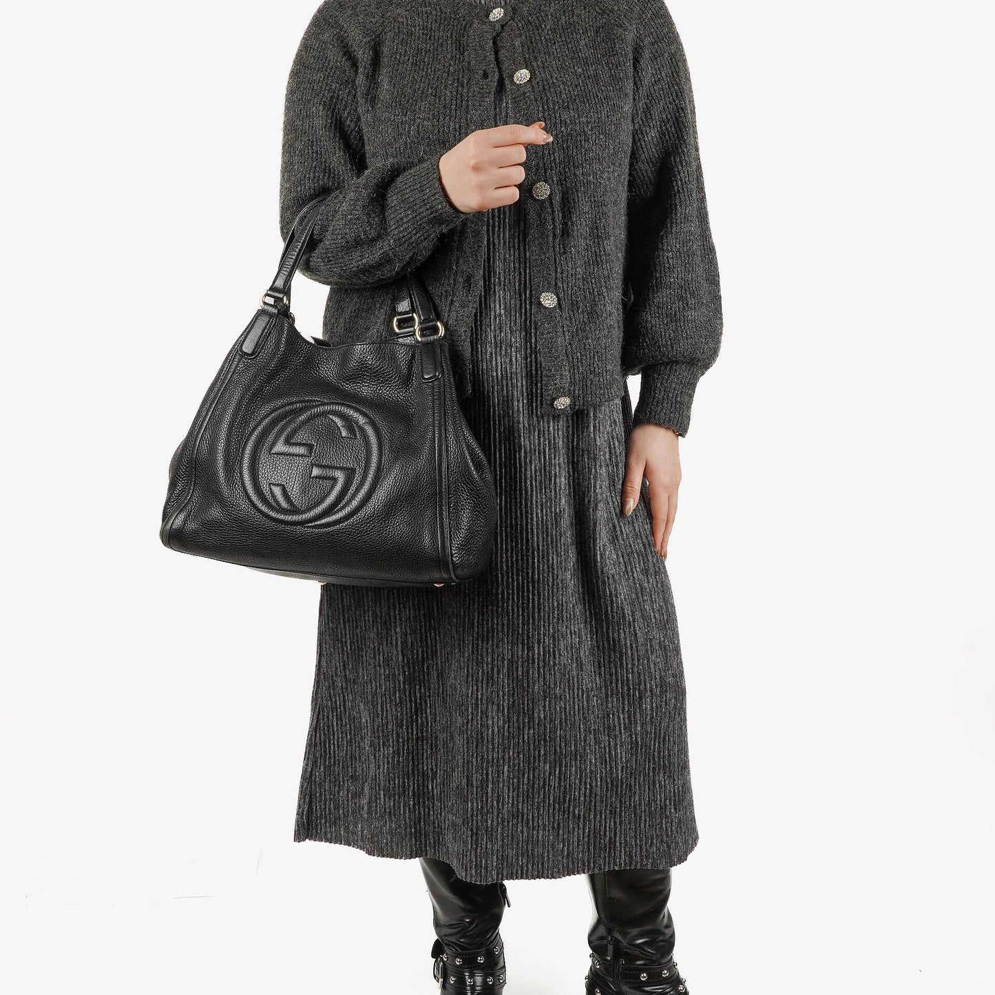 Gucci Soho Black Pebbled Calfskin Tote Bag