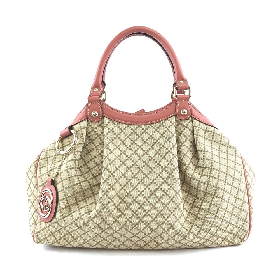 Gucci Sukey Brown Leather Canvas Tote Style 1