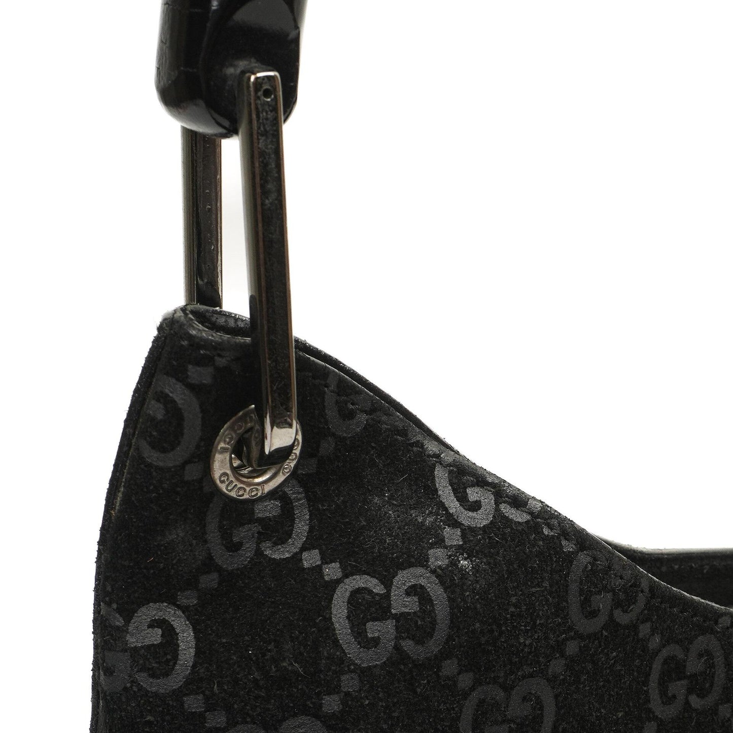 Gucci Vintage Bamboo Top Handle Black GG Hobo Shoulder Bag