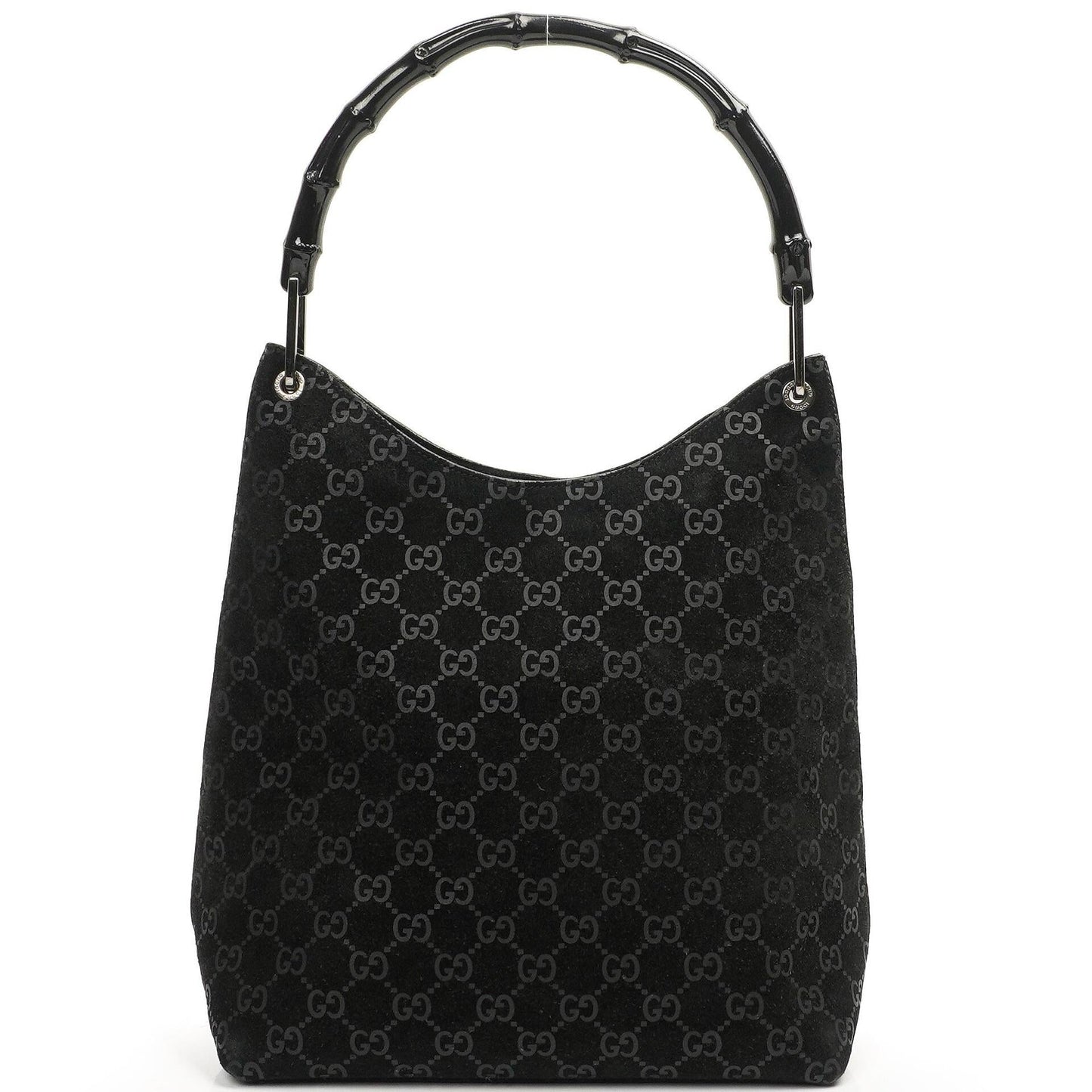 Gucci Vintage Bamboo Top Handle Black GG Hobo Shoulder Bag