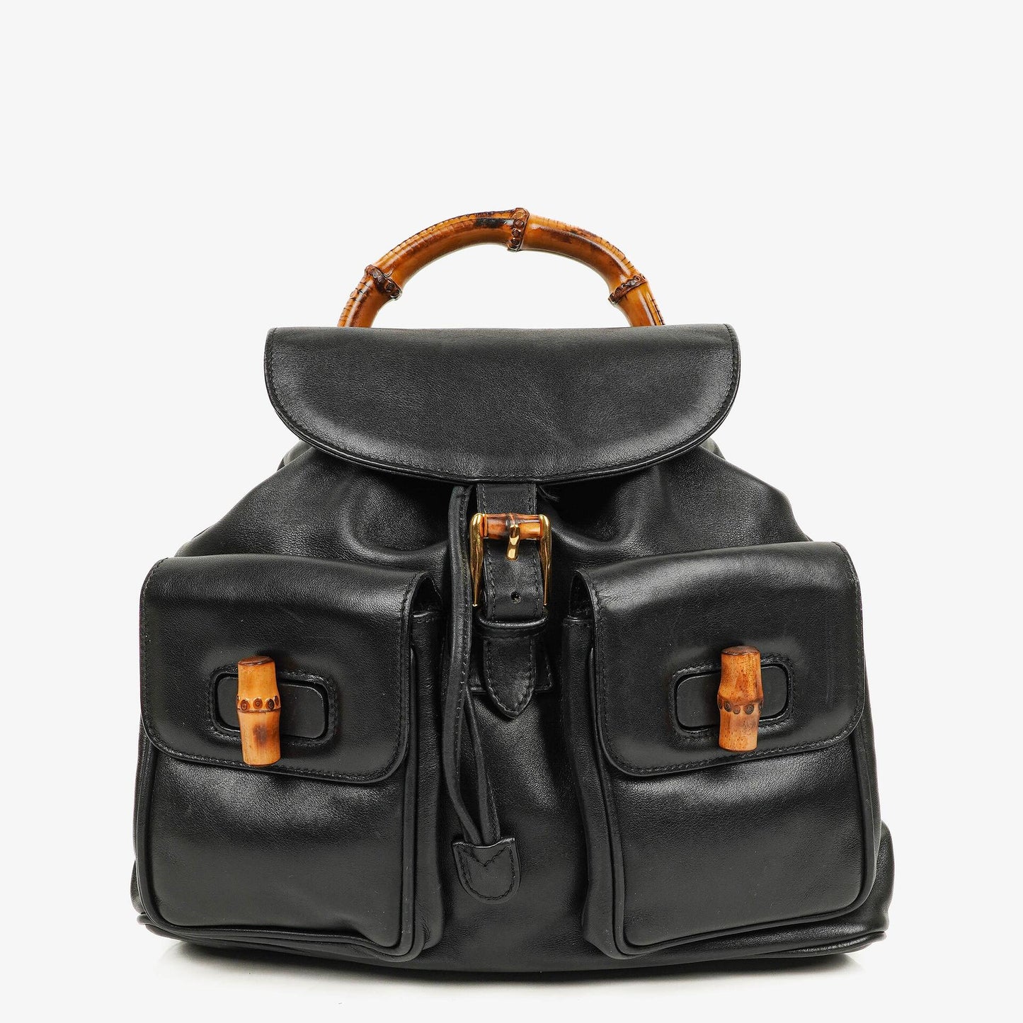 Gucci Vintage Black Leather Bamboo Backpack