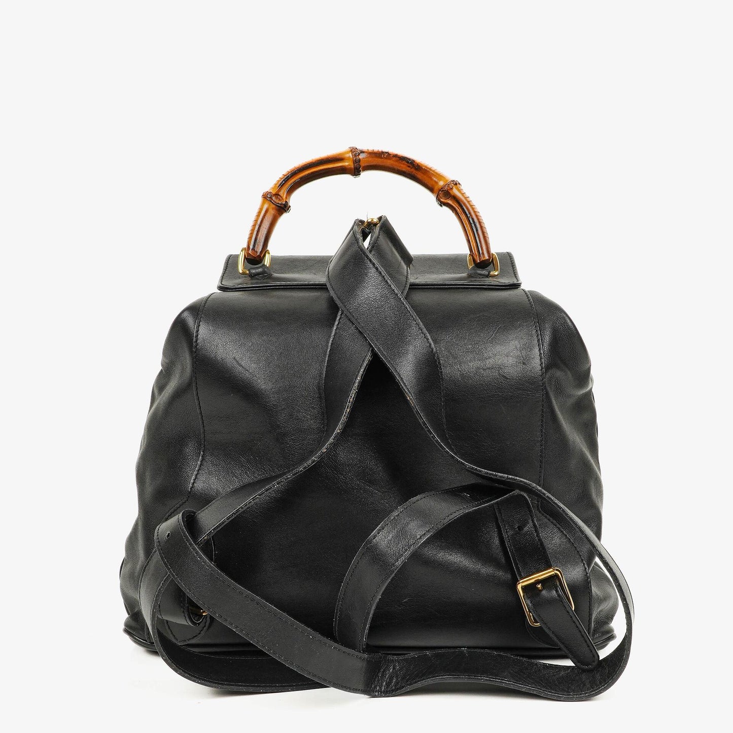 Gucci Vintage Black Leather Bamboo Backpack