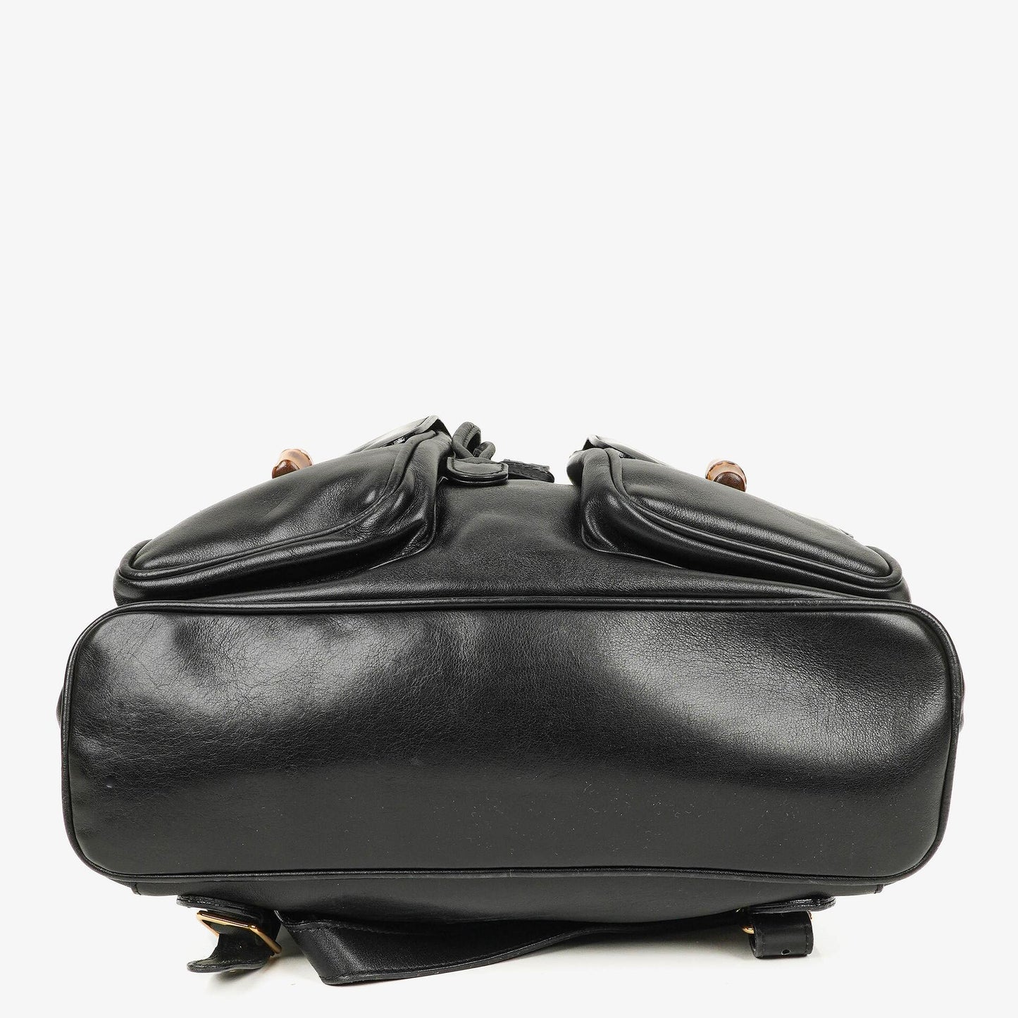 Gucci Vintage Black Leather Bamboo Backpack